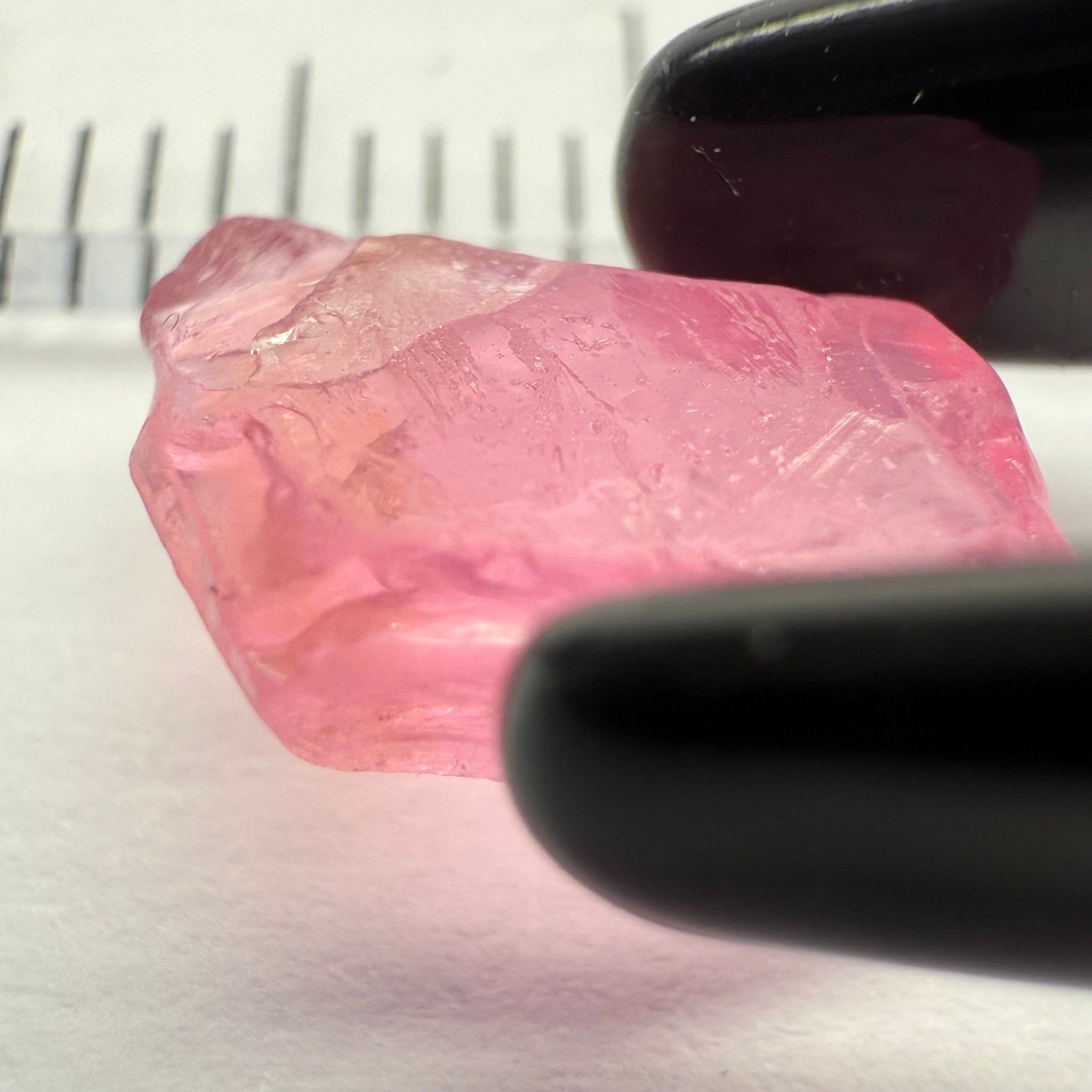 Pink Spinel, Baby Pink, 3.40ct, Tanzania, Untreated Unheated, slight inclusion on the outer skin, comes off on preform, rest just silky, flattish shape, set into jewellery as is, setting idea of what it would look like in a ring is shown