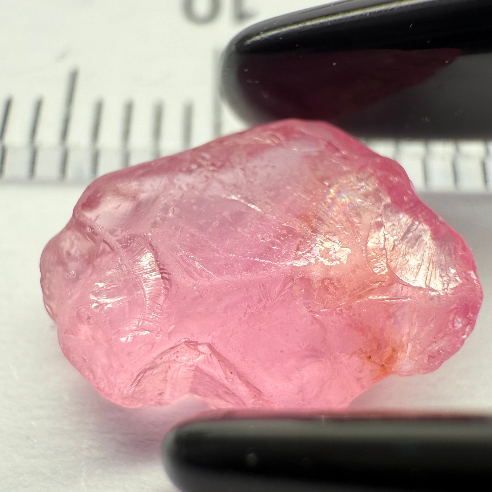 Pink Spinel, Baby Pink, 3.40ct, Tanzania, Untreated Unheated, slight inclusion on the outer skin, comes off on preform, rest just silky, flattish shape, set into jewellery as is, setting idea of what it would look like in a ring is shown