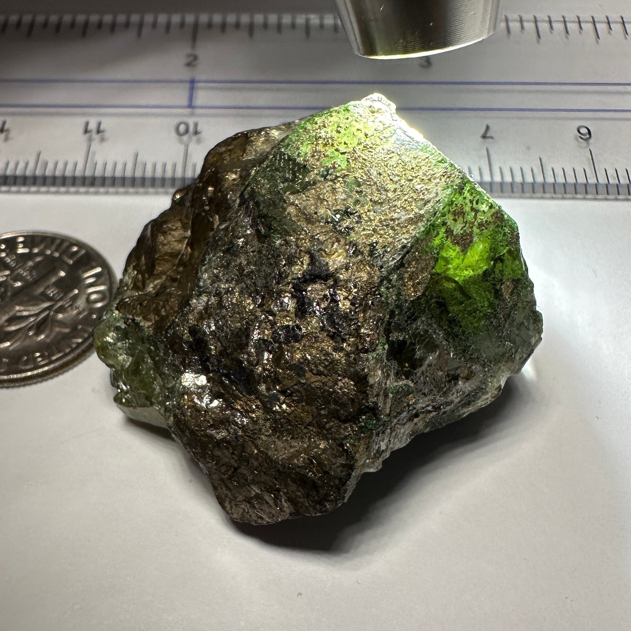 Diopside and Tsavorite with Pyrite on matrix, 172.96ct / 34.59gm, Mirerani, Tanzania, Untreated Unheated, a fantastic double sided crystal, see video of the other side. 3.35 x 3.26 x 2.09cm