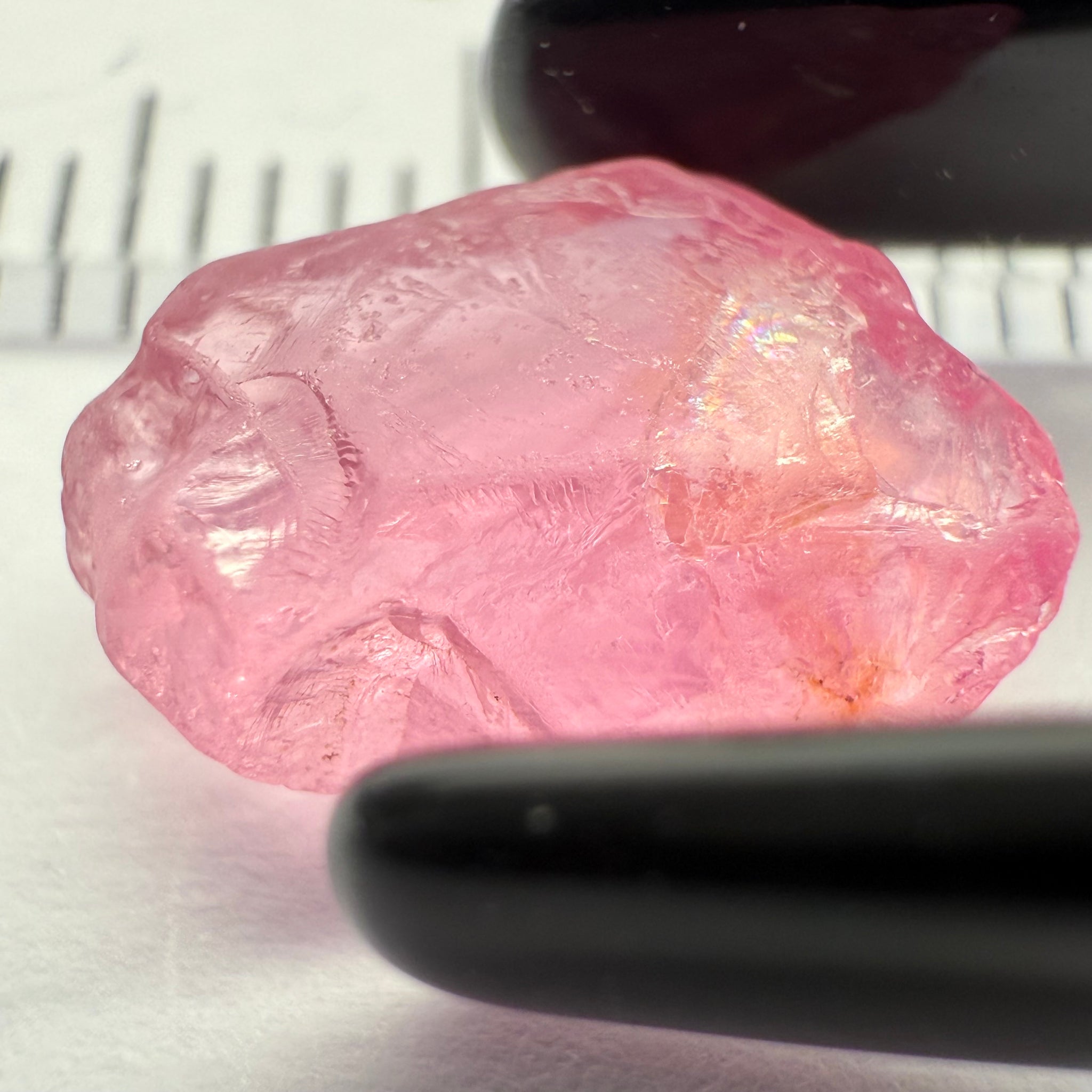 Pink Spinel, Baby Pink, 3.40ct, Tanzania, Untreated Unheated, slight inclusion on the outer skin, comes off on preform, rest just silky, flattish shape, set into jewellery as is, setting idea of what it would look like in a ring is shown