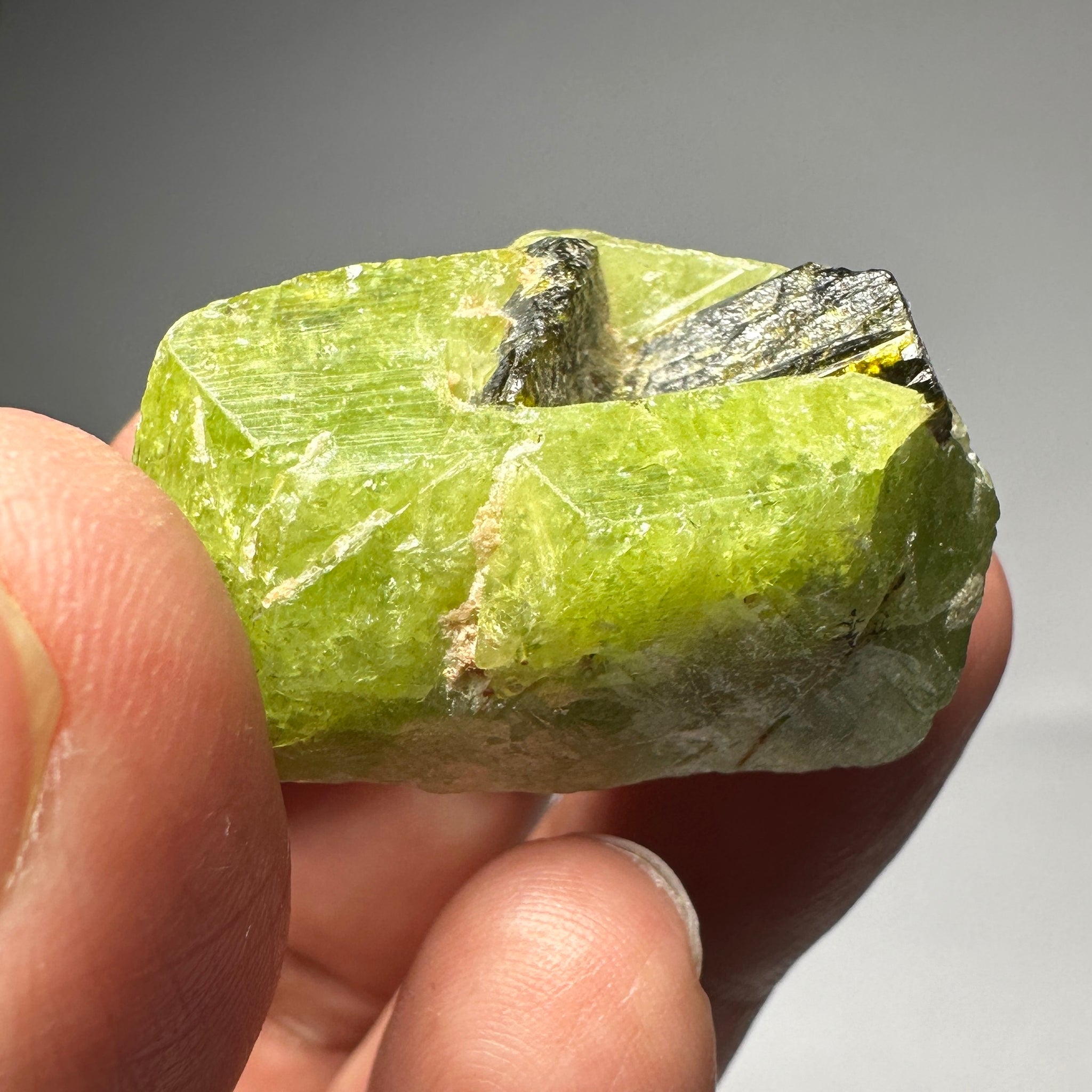 Tsavorite crystal with Tourmaline, 154.84ct, Merelani, Tanzania, Untreated Unheated