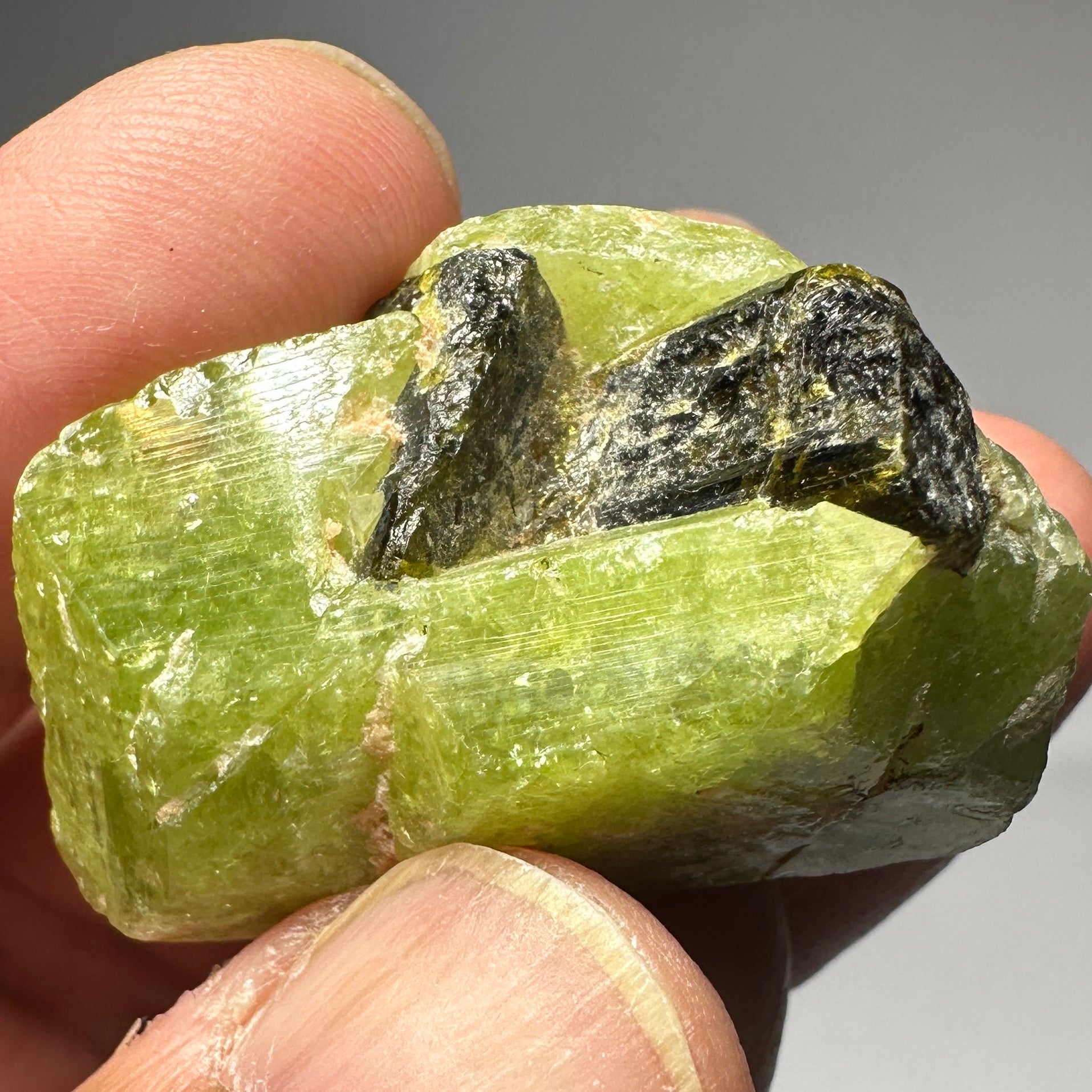 Tsavorite crystal with Tourmaline, 154.84ct, Merelani, Tanzania, Untreated Unheated