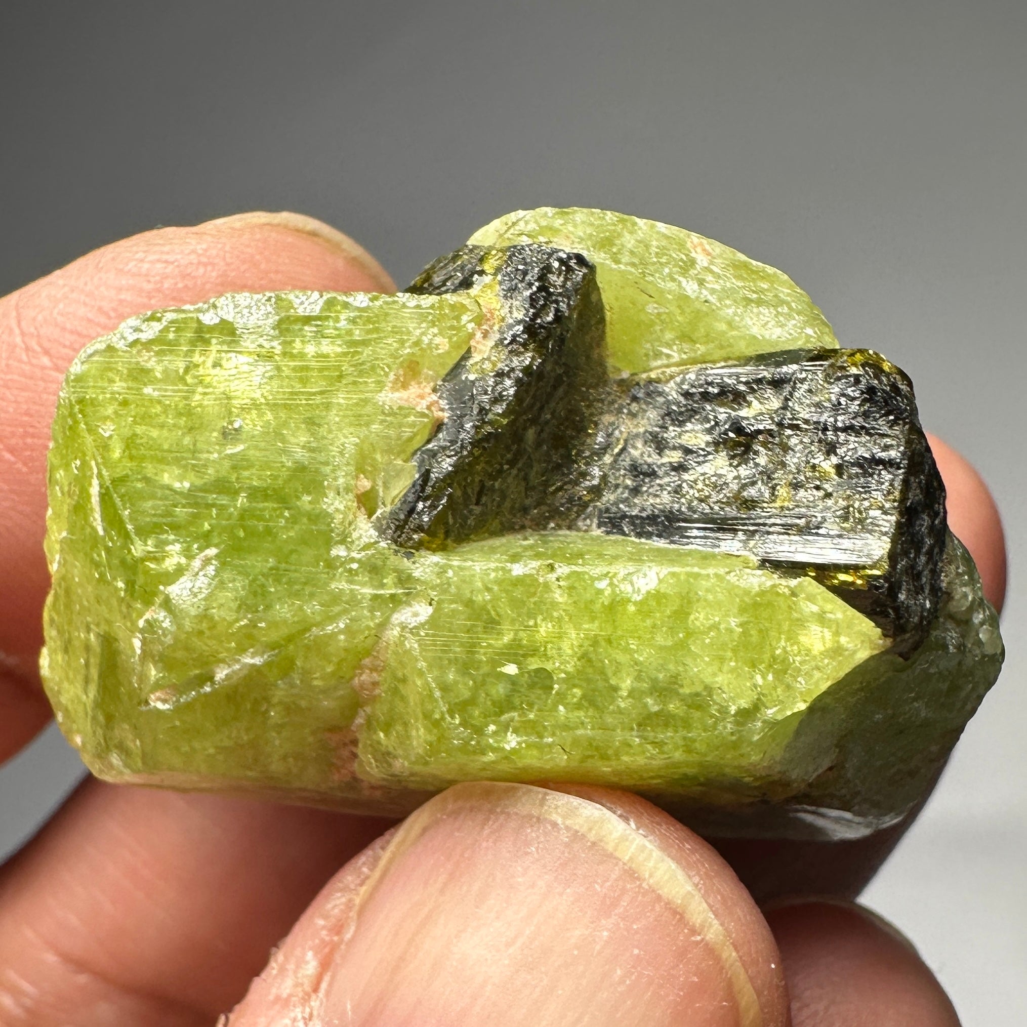 Tsavorite crystal with Tourmaline, 154.84ct, Merelani, Tanzania, Untreated Unheated