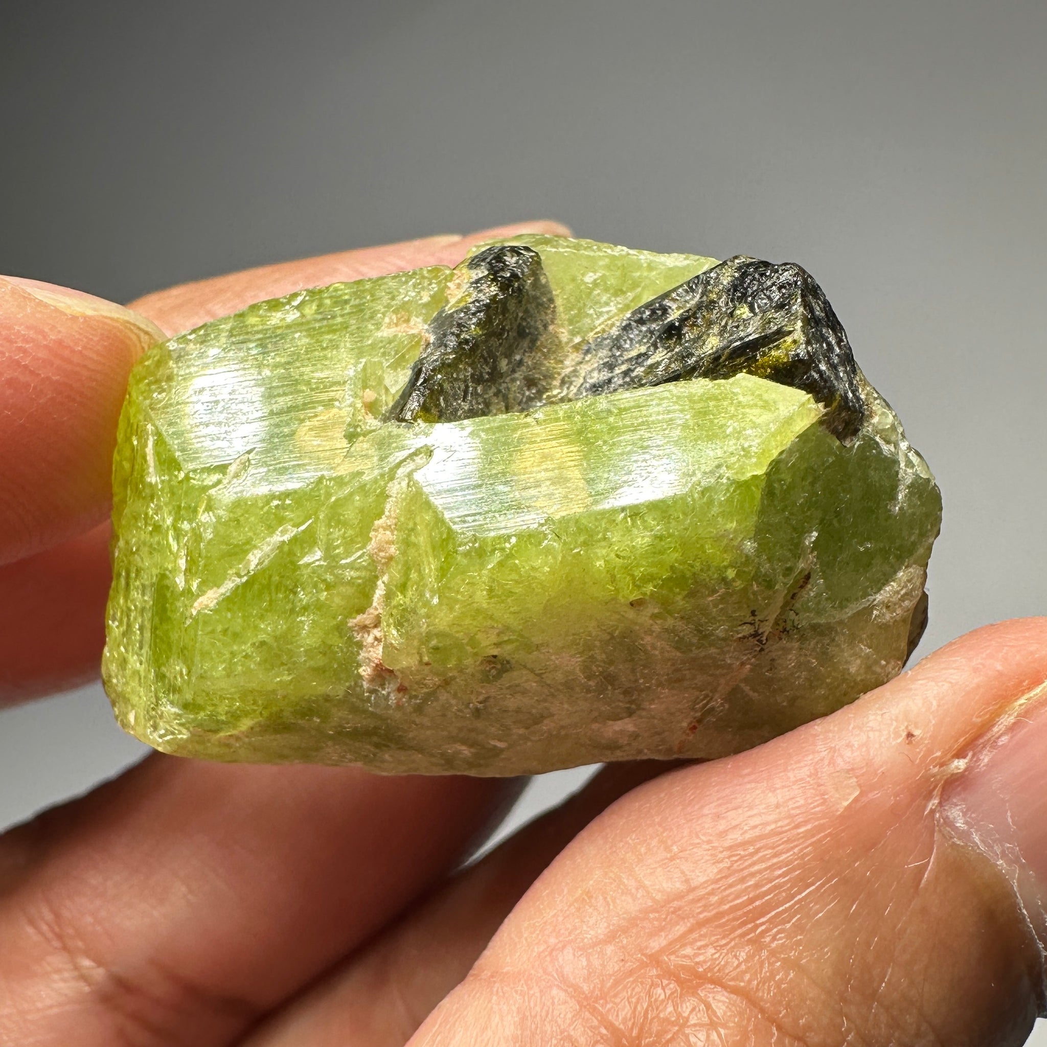 Tsavorite crystal with Tourmaline, 154.84ct, Merelani, Tanzania, Untreated Unheated