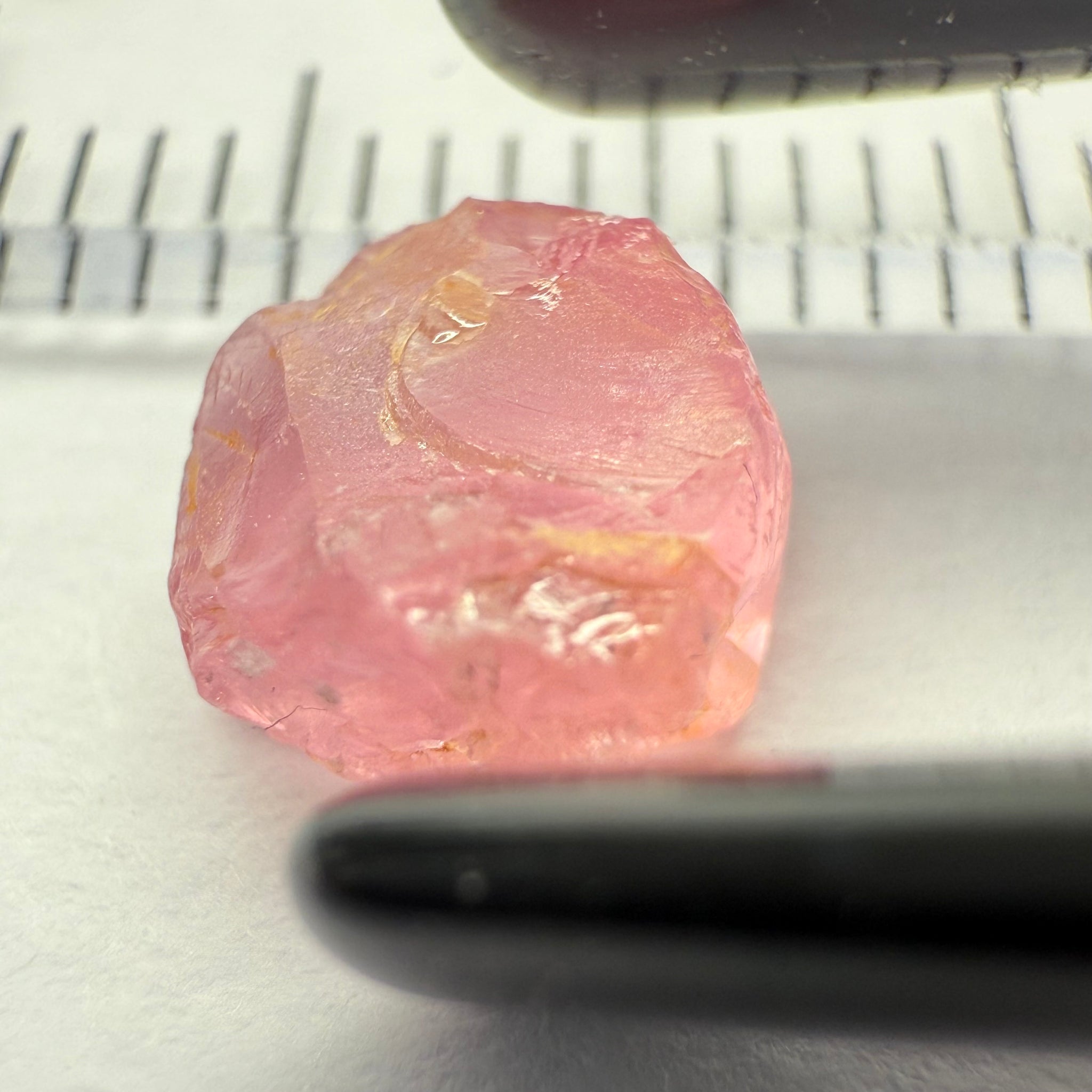 Pink Spinel, Baby Pink, 2.17ct, Tanzania, Untreated Unheated, included stone, set into jewellery as is, setting idea of what it would look like in a ring is shown