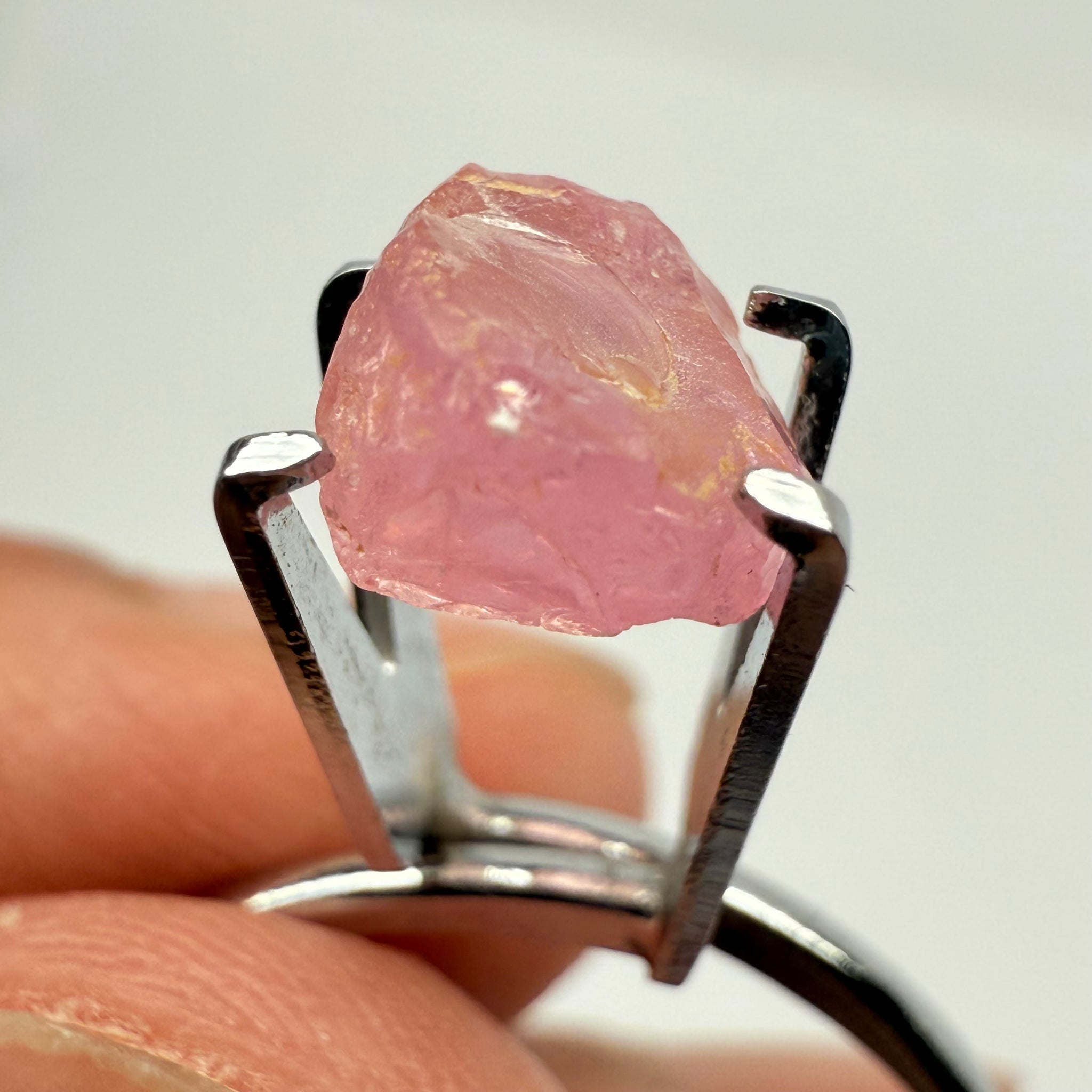 Pink Spinel, Baby Pink, 2.17ct, Tanzania, Untreated Unheated, included stone, set into jewellery as is, setting idea of what it would look like in a ring is shown