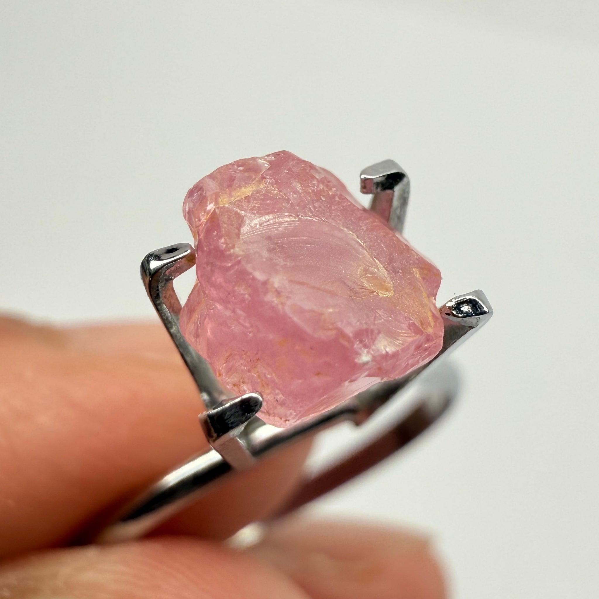 Pink Spinel, Baby Pink, 2.17ct, Tanzania, Untreated Unheated, included stone, set into jewellery as is, setting idea of what it would look like in a ring is shown