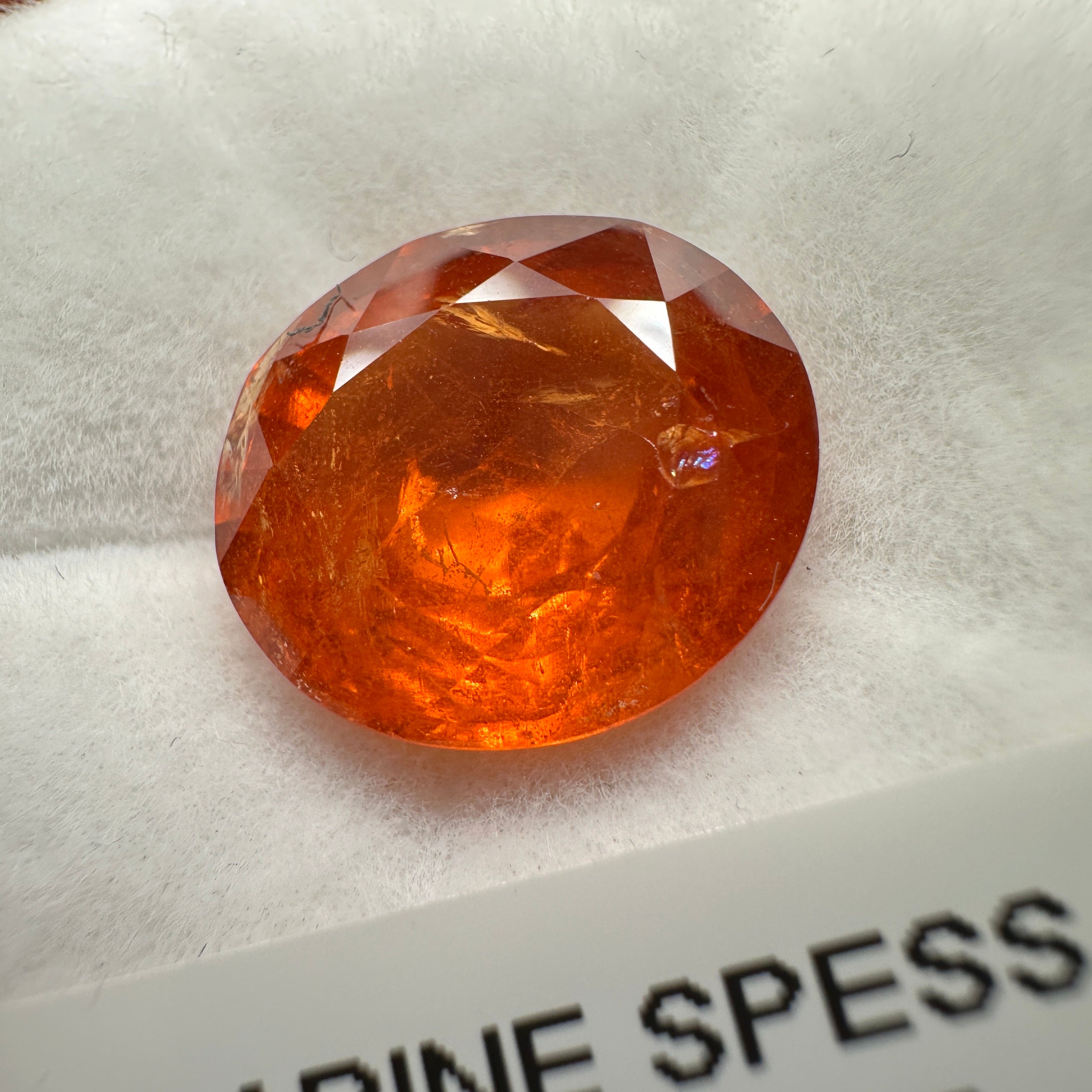 9.09ct Mandarin Spessartite Garnet, Untreated Unheated. 12.8 x 11.2 x 6.8mm, stone has some veils, slight sugar and inclusions