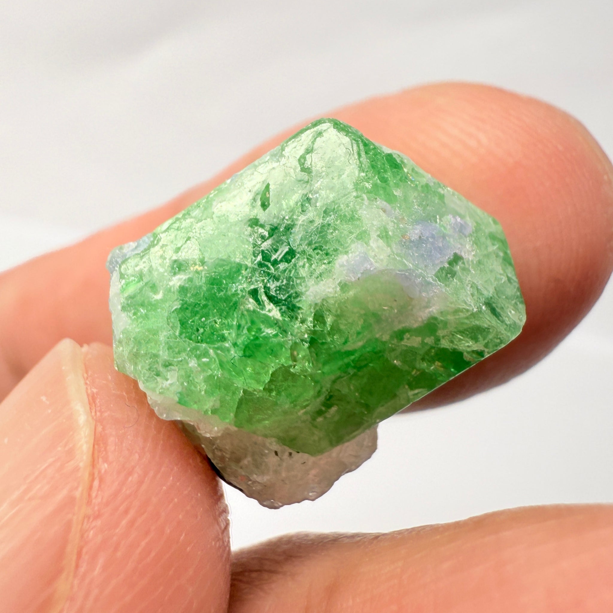 Tsavorite Crystal with bits of Tanzanite on it, 23.41ct, Merelani, Tanzania, Untreated Unheated