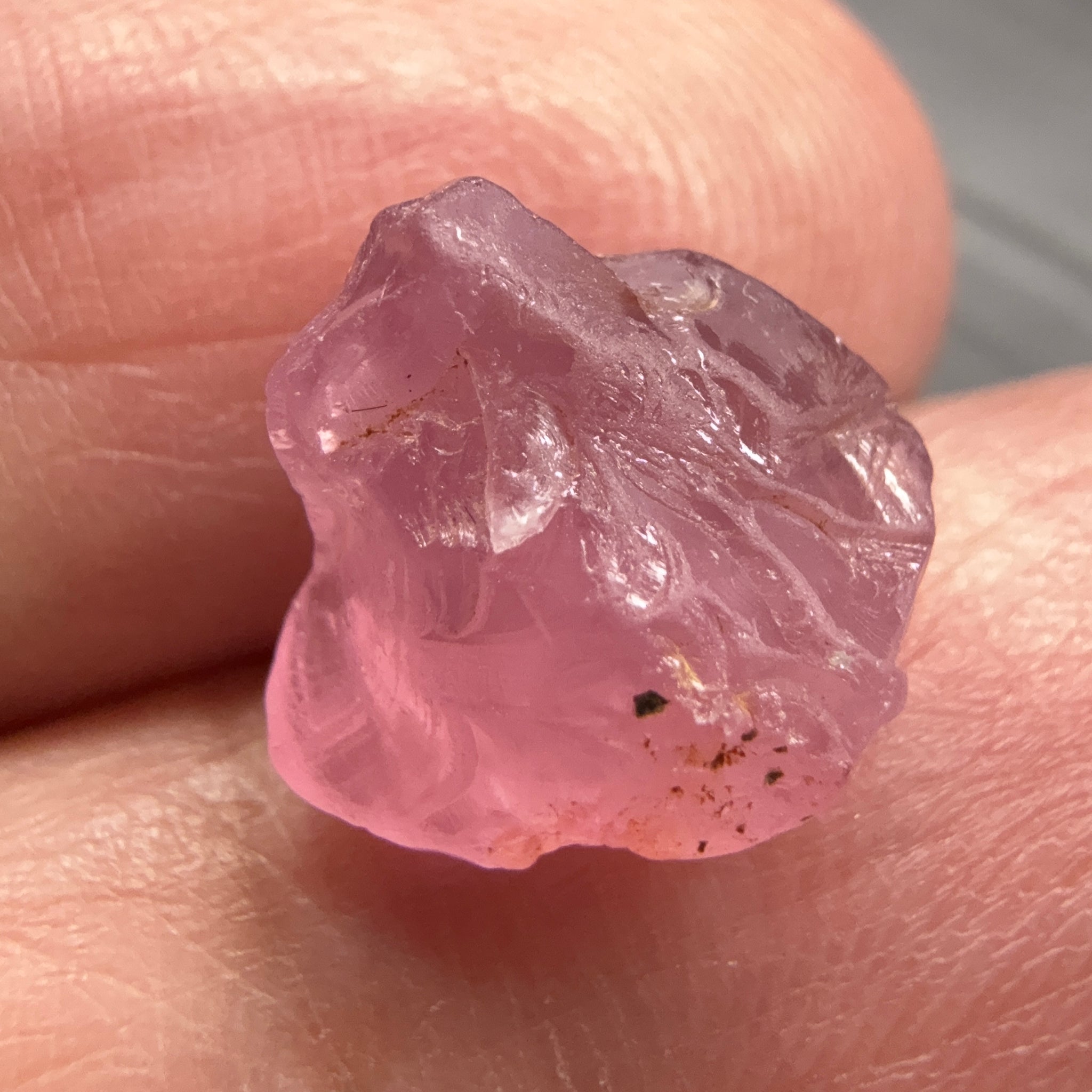 Pink Spinel, Sleepy Baby Pink Colour, 6.23ct, Tanzania, Untreated Unheated, has a tiny crack, see the pictures to see exactly where it is, I have circled it on some pictures, with silk giving a milky effect
