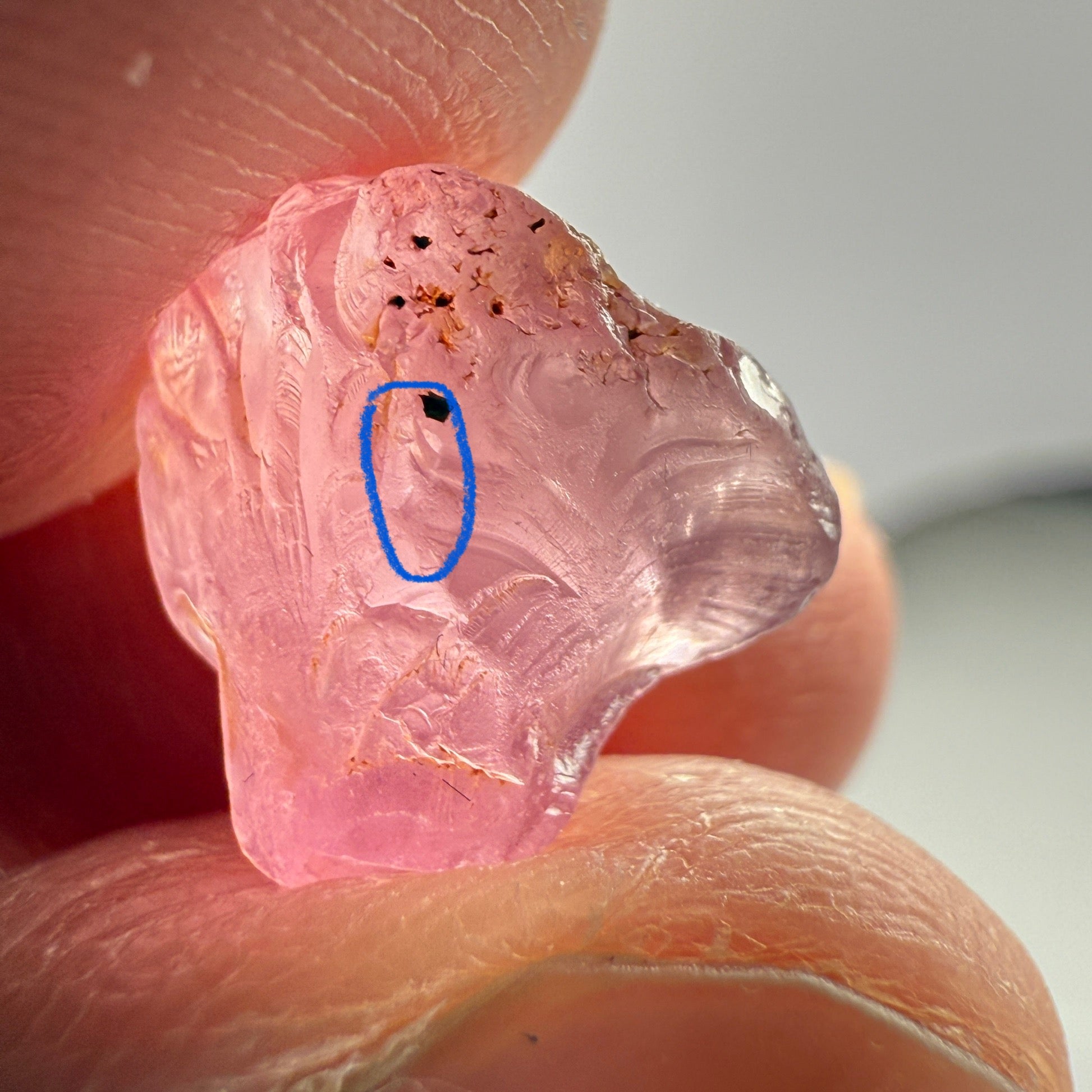 Pink Spinel, Sleepy Baby Pink Colour, 6.23ct, Tanzania, Untreated Unheated, has a tiny crack, see the pictures to see exactly where it is, I have circled it on some pictures, with silk giving a milky effect