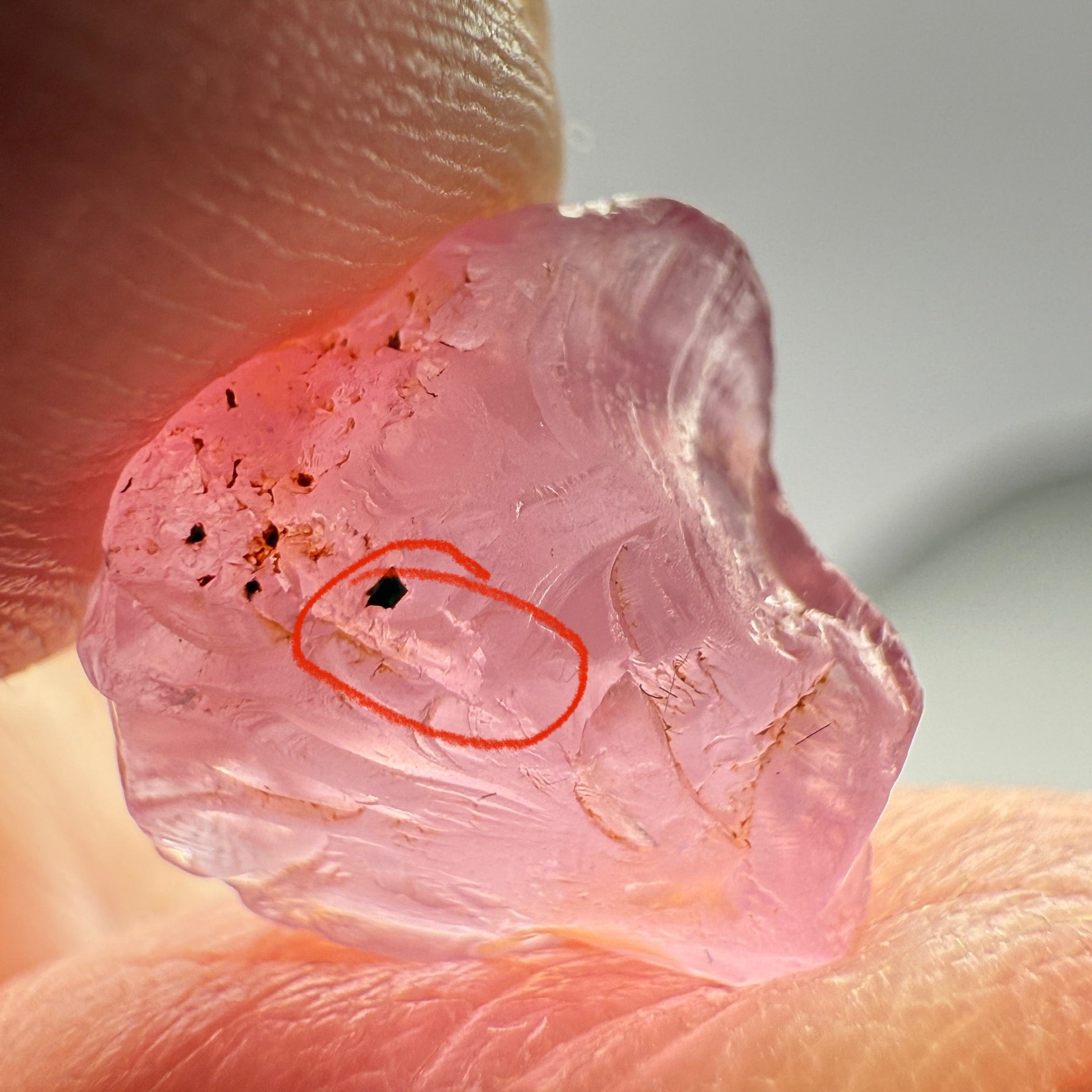 Pink Spinel, Sleepy Baby Pink Colour, 6.23ct, Tanzania, Untreated Unheated, has a tiny crack, see the pictures to see exactly where it is, I have circled it on some pictures, with silk giving a milky effect