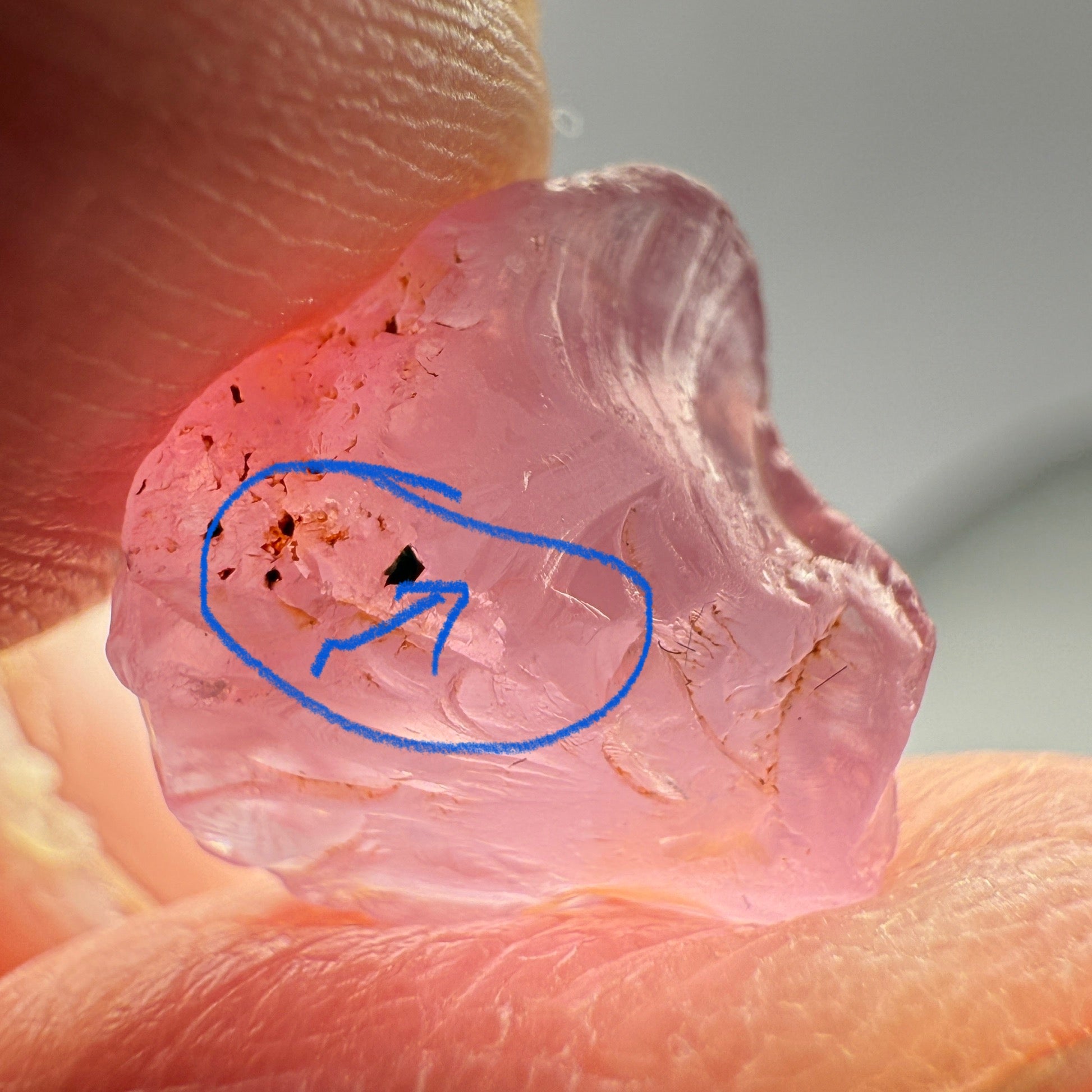 Pink Spinel, Sleepy Baby Pink Colour, 6.23ct, Tanzania, Untreated Unheated, has a tiny crack, see the pictures to see exactly where it is, I have circled it on some pictures, with silk giving a milky effect