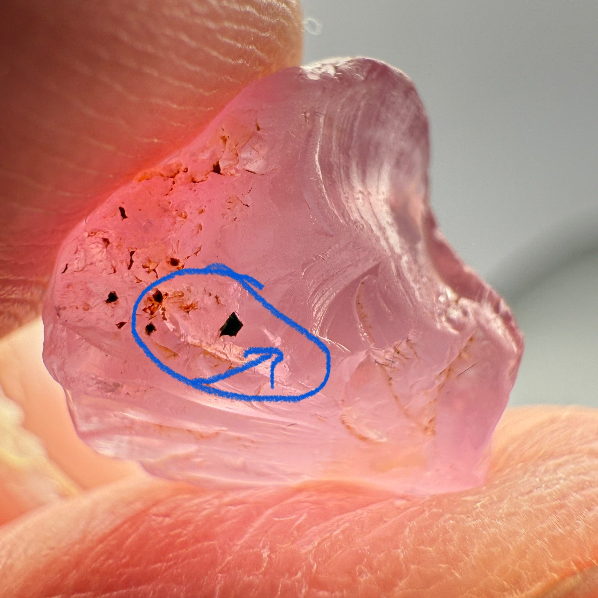 Pink Spinel, Sleepy Baby Pink Colour, 6.23ct, Tanzania, Untreated Unheated, has a tiny crack, see the pictures to see exactly where it is, I have circled it on some pictures, with silk giving a milky effect