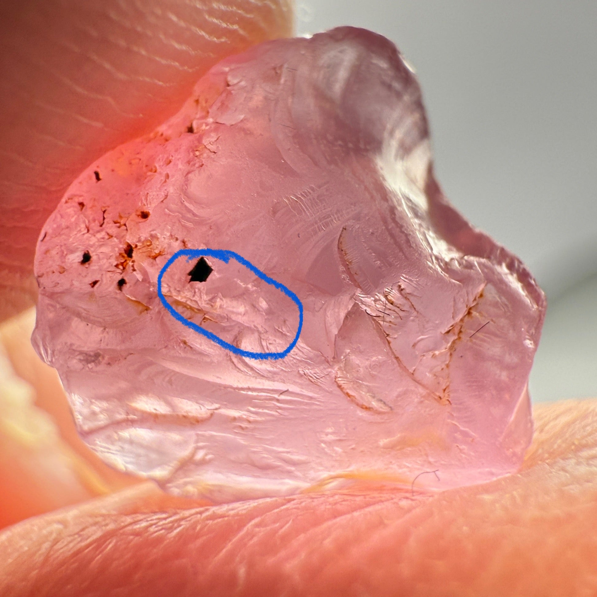 Pink Spinel, Sleepy Baby Pink Colour, 6.23ct, Tanzania, Untreated Unheated, has a tiny crack, see the pictures to see exactly where it is, I have circled it on some pictures, with silk giving a milky effect