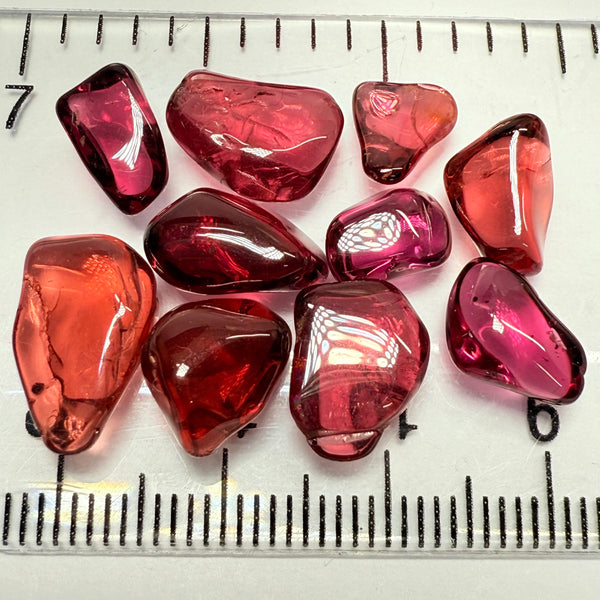 Mix Tanzanian Garnet Lot, Freeform Cabochons, 33.98ct, from multiple areas in Tanzania, Untreated Unheated, great for designers getting creative, very high polish, excellent transparency. 10 pc lot,3.3ct av.