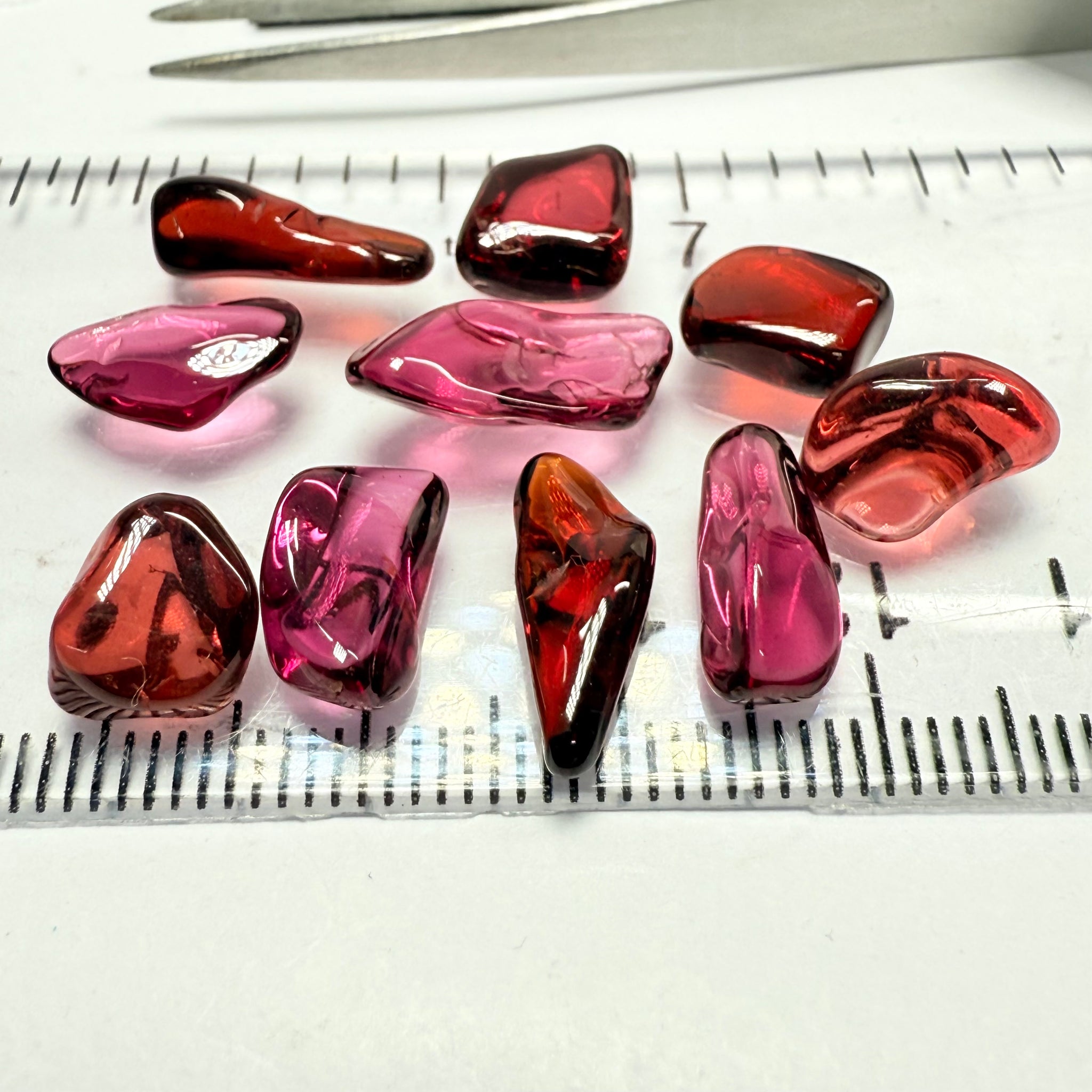 Mix Tanzanian Garnet Lot, Freeform Cabochons, 31.67ct, from multiple areas in Tanzania, Untreated Unheated, great for designers getting creative, very high polish, excellent transparency. 10 pc lot, 3.1ct av.