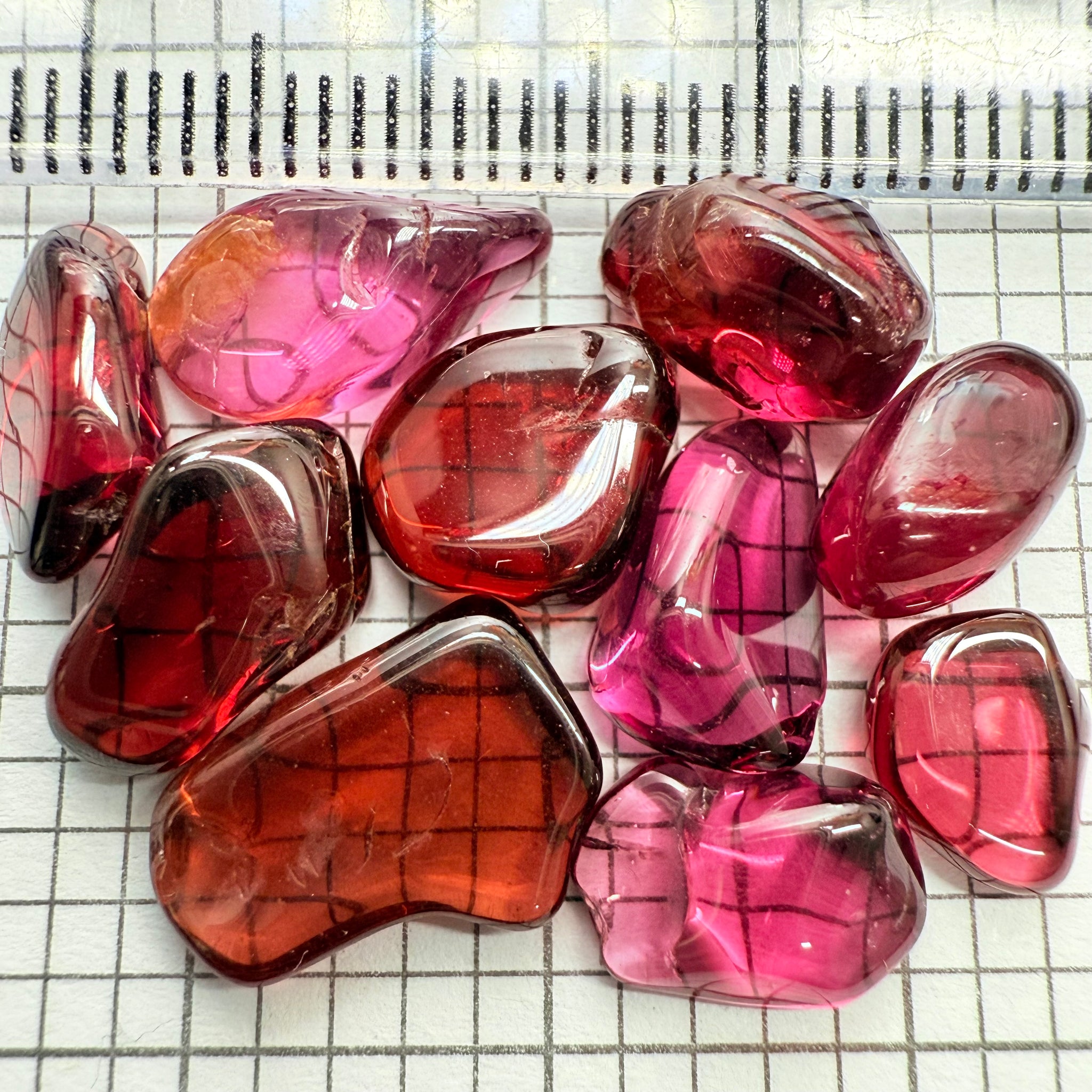 Mix Tanzanian Garnet Lot, Freeform Cabochons, 30.71ct, from multiple areas in Tanzania, Untreated Unheated, great for designers getting creative, very high polish, excellent transparency. 10 pc lot, 3.0ct av.