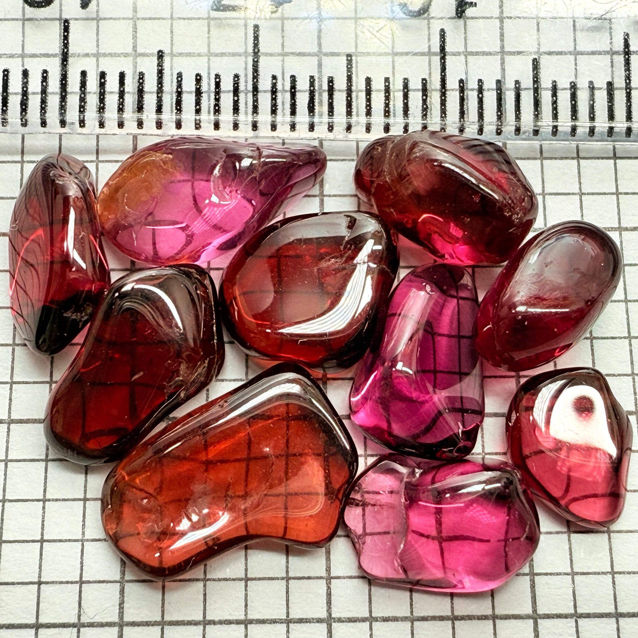Mix Tanzanian Garnet Lot, Freeform Cabochons, 30.71ct, from multiple areas in Tanzania, Untreated Unheated, great for designers getting creative, very high polish, excellent transparency. 10 pc lot, 3.0ct av.