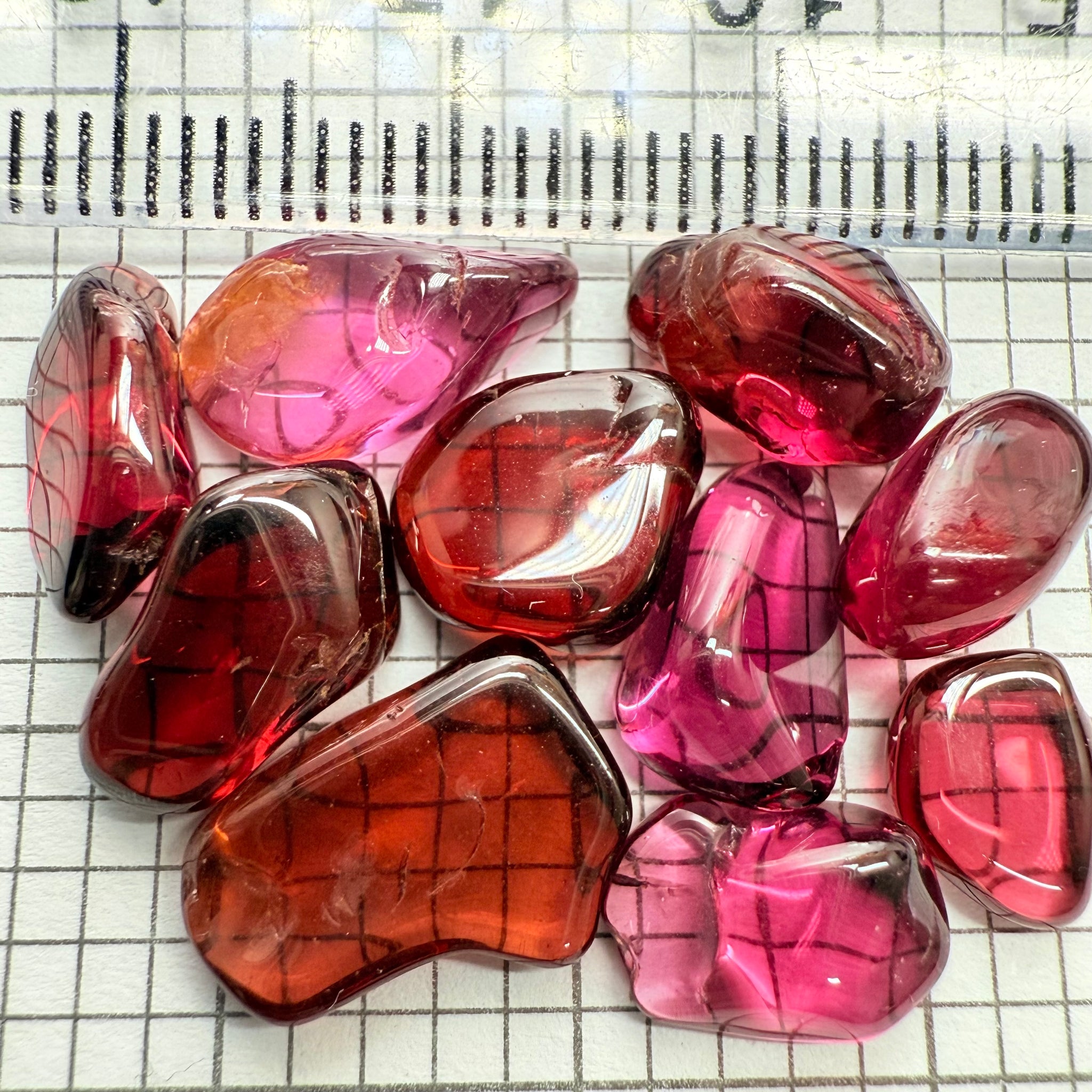 Mix Tanzanian Garnet Lot, Freeform Cabochons, 30.71ct, from multiple areas in Tanzania, Untreated Unheated, great for designers getting creative, very high polish, excellent transparency. 10 pc lot, 3.0ct av.