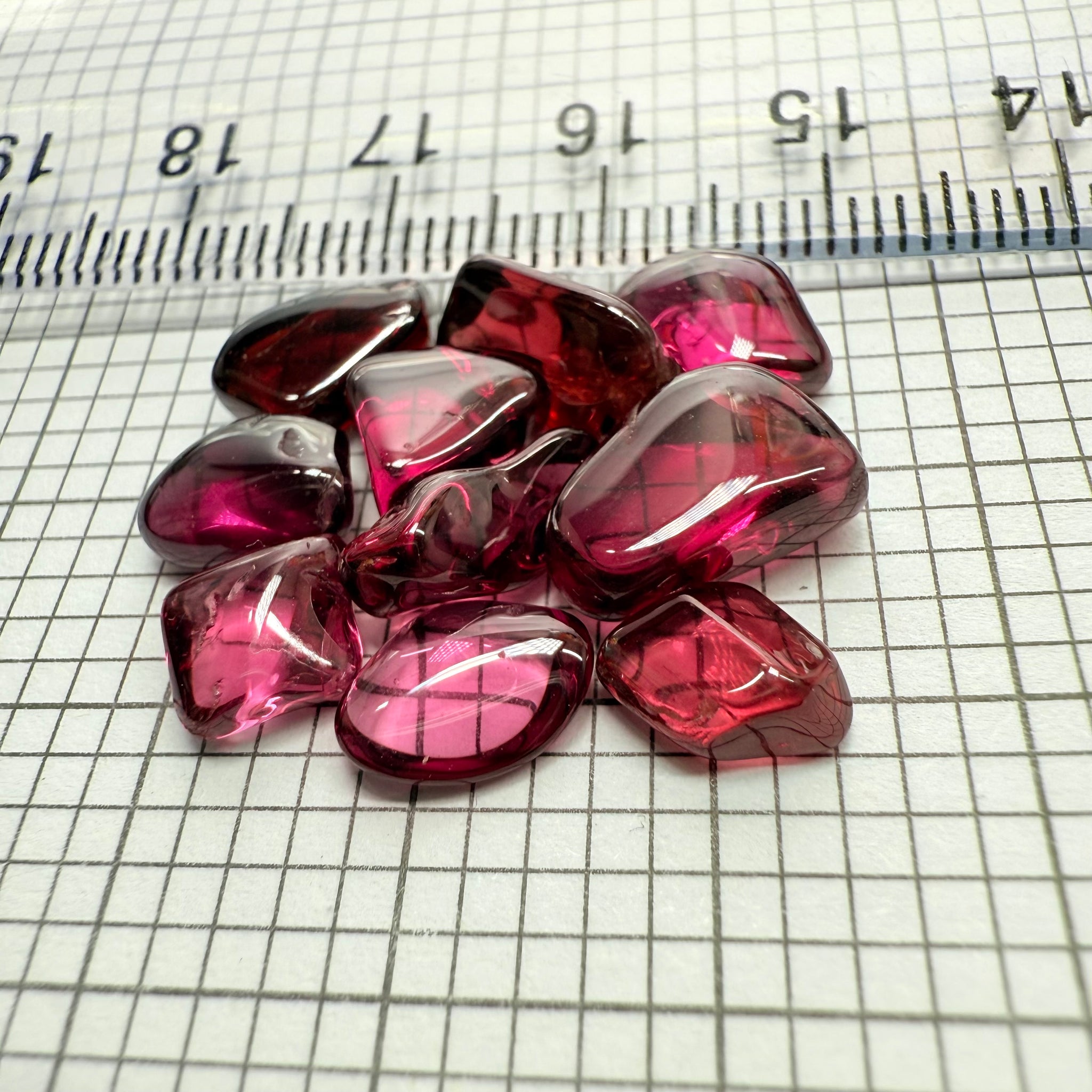 Mix Tanzanian Garnet Lot, Freeform Cabochons, 27.68ct, from multiple areas in Tanzania, Untreated Unheated, great for designers getting creative, very high polish, excellent transparency. 10 pc lot, 2.7ct av.