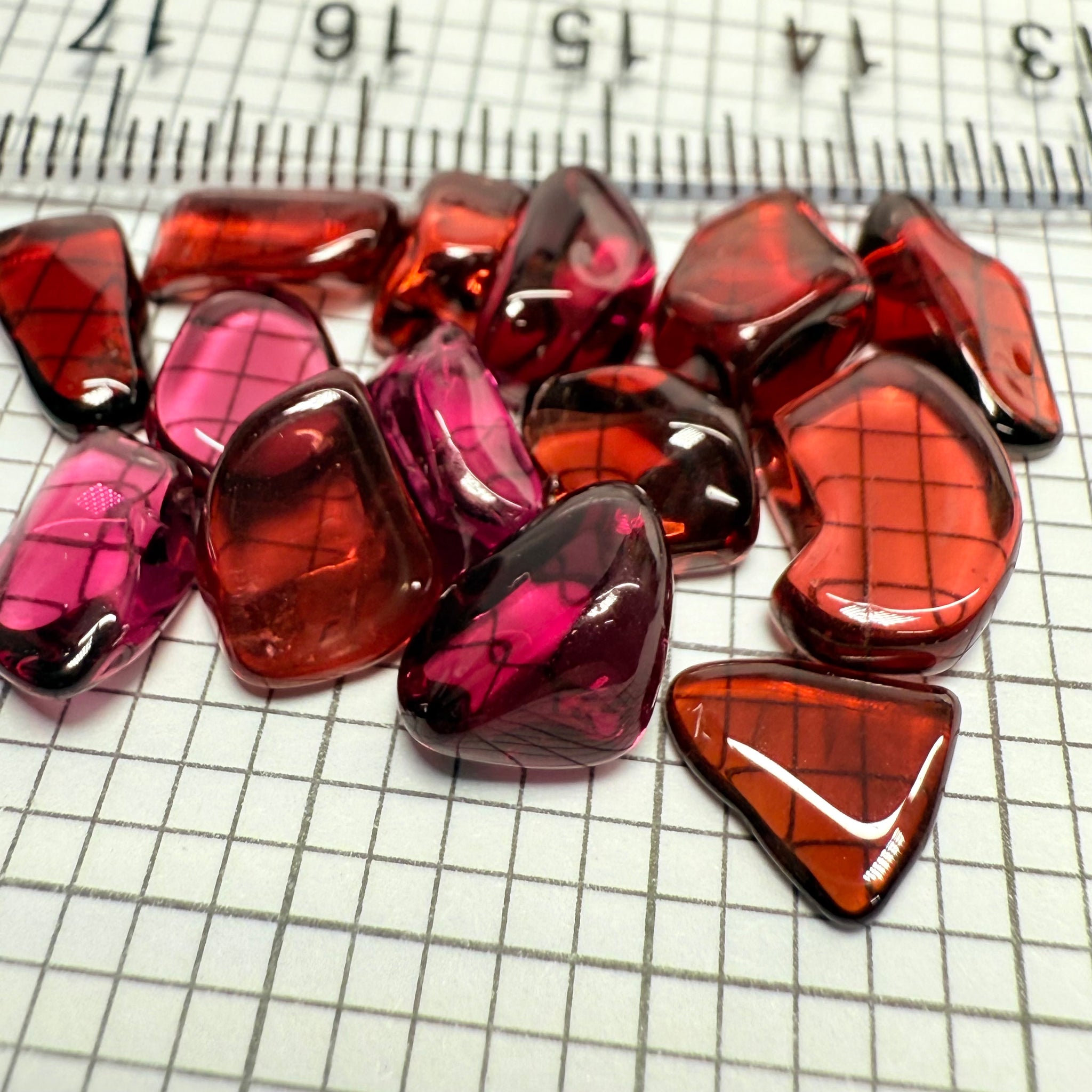 Mix Tanzanian Garnet Lot, Freeform Cabochons, 38.49ct, from multiple areas in Tanzania, Untreated Unheated, great for designers getting creative, very high polish, excellent transparency. 14 pc lot, 2.75ct av.