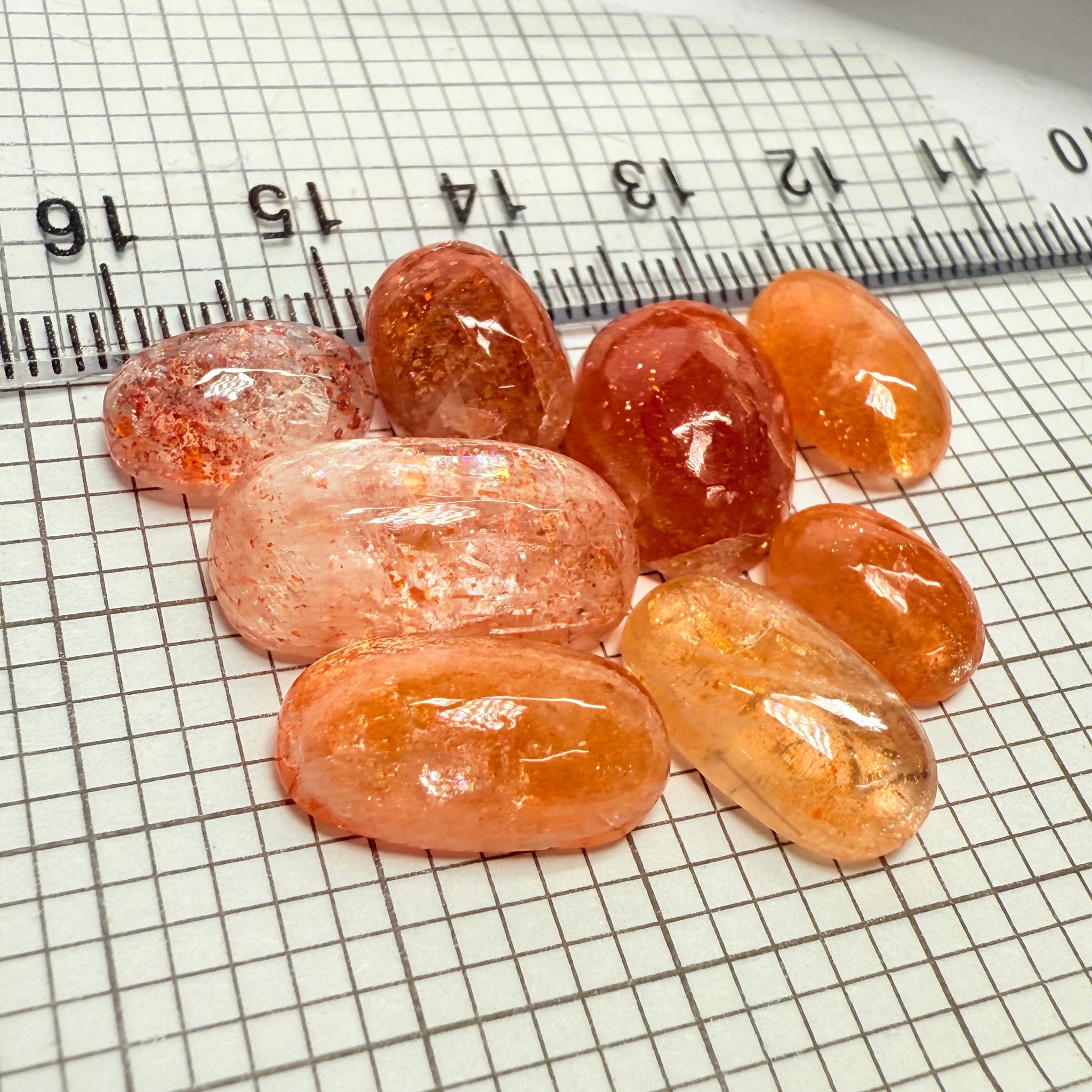 Confetti Sunstone Lot, Flat Backed Cabochons, 46.70ct, Tanzania, Untreated Unheated
