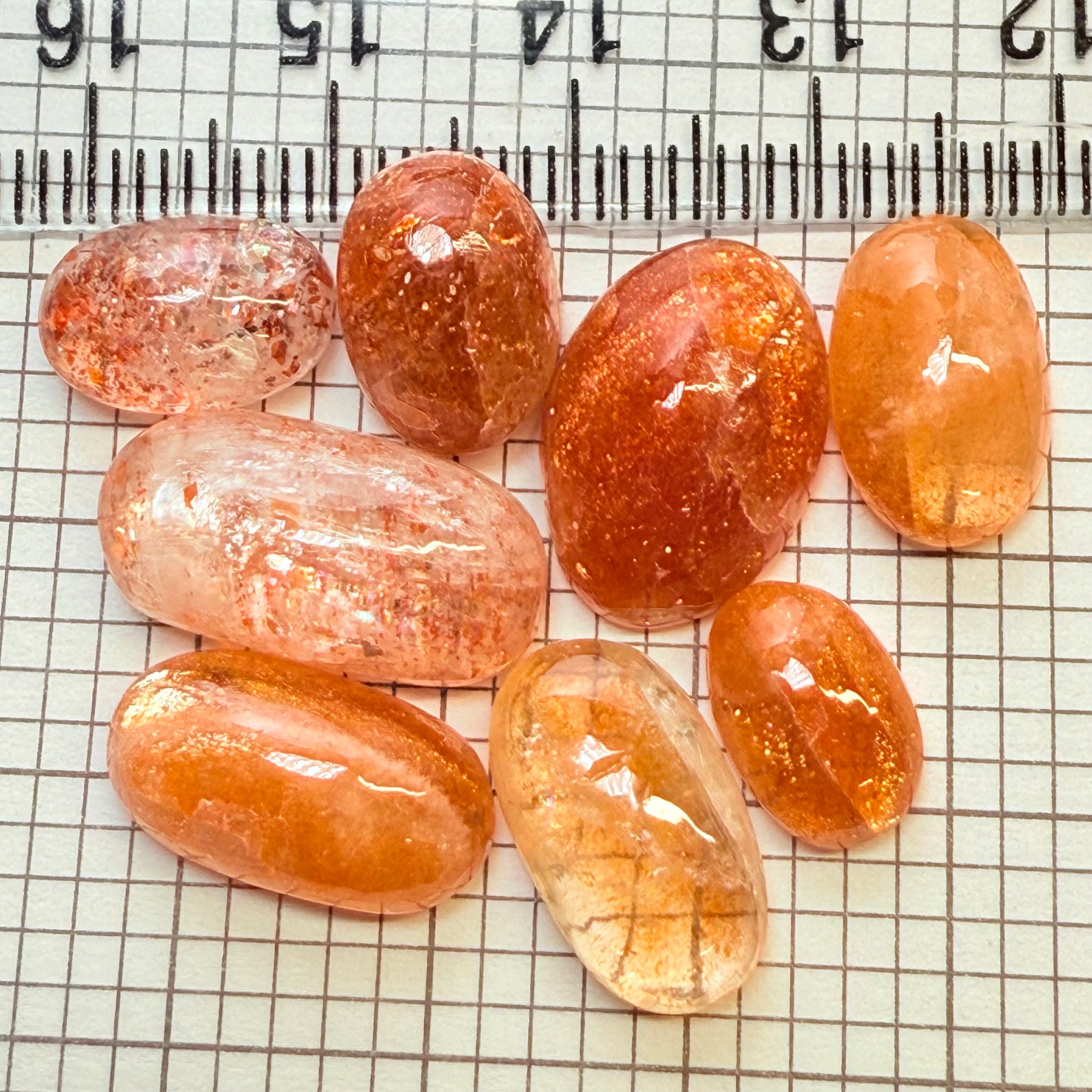 Confetti Sunstone Lot, Flat Backed Cabochons, 46.70ct, Tanzania, Untreated Unheated