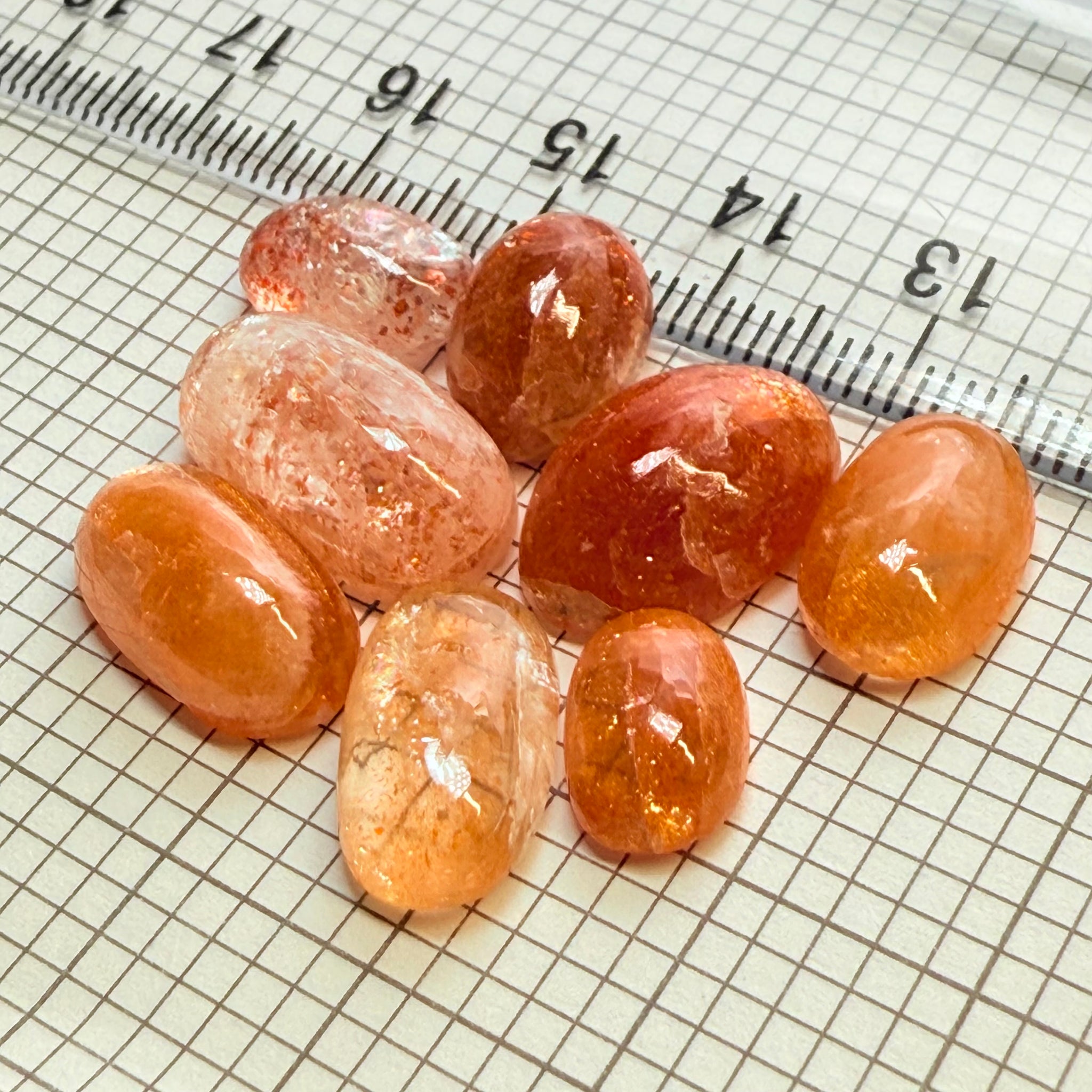 Confetti Sunstone Lot, Flat Backed Cabochons, 46.70ct, Tanzania, Untreated Unheated
