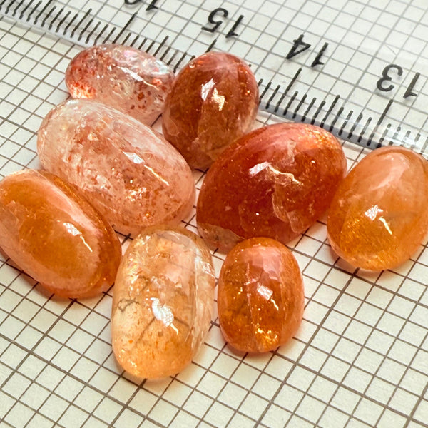 Confetti Sunstone Lot, Flat Backed Cabochons, 46.70ct, Tanzania, Untreated Unheated
