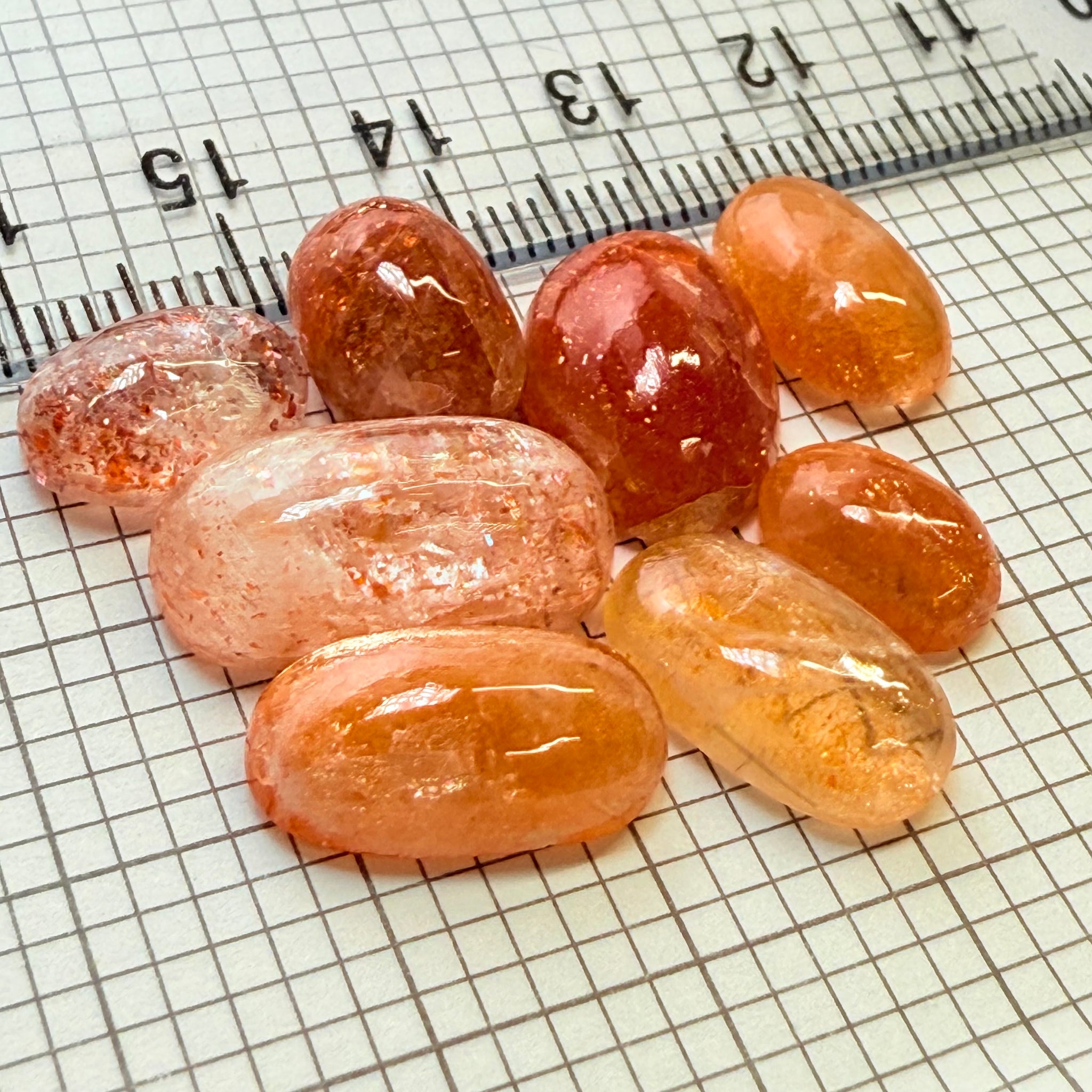Confetti Sunstone Lot, Flat Backed Cabochons, 46.70ct, Tanzania, Untreated Unheated