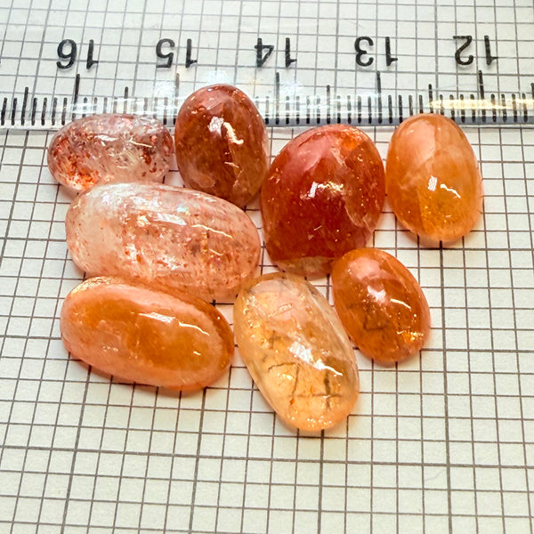 Confetti Sunstone Lot, Flat Backed Cabochons, 46.70ct, Tanzania, Untreated Unheated