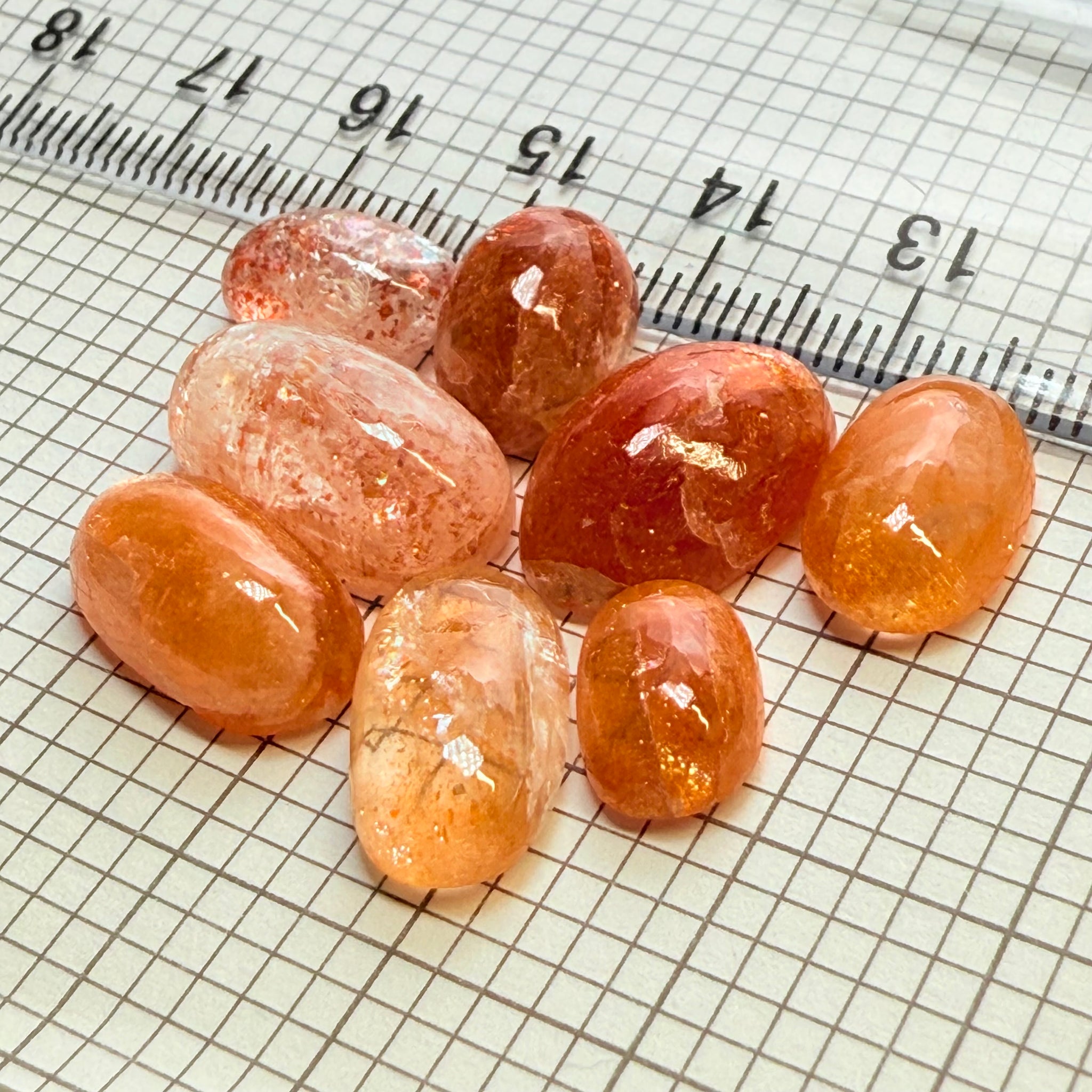 Confetti Sunstone Lot, Flat Backed Cabochons, 46.70ct, Tanzania, Untreated Unheated