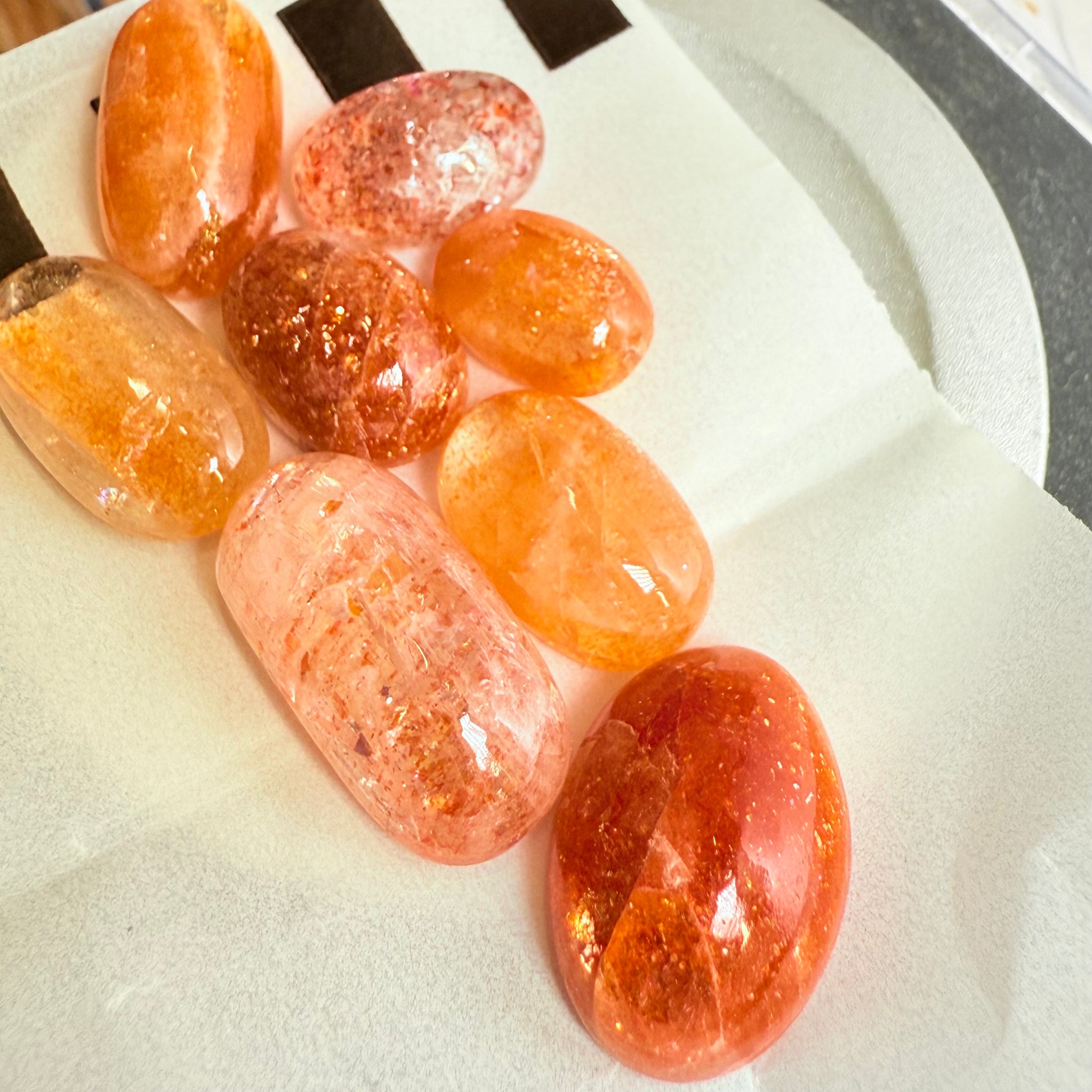 Confetti Sunstone Lot, Flat Backed Cabochons, 46.70ct, Tanzania, Untreated Unheated