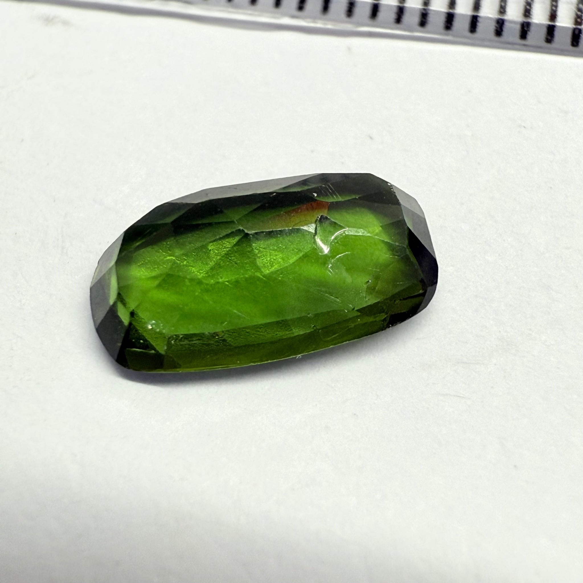 Chrome Tourmaline, 2.02ct, Landanai, Tanzania, Untreated Unheated, terrible native cut, but if you can use price reflects, shown upside down if you want to use it as a faceted cab