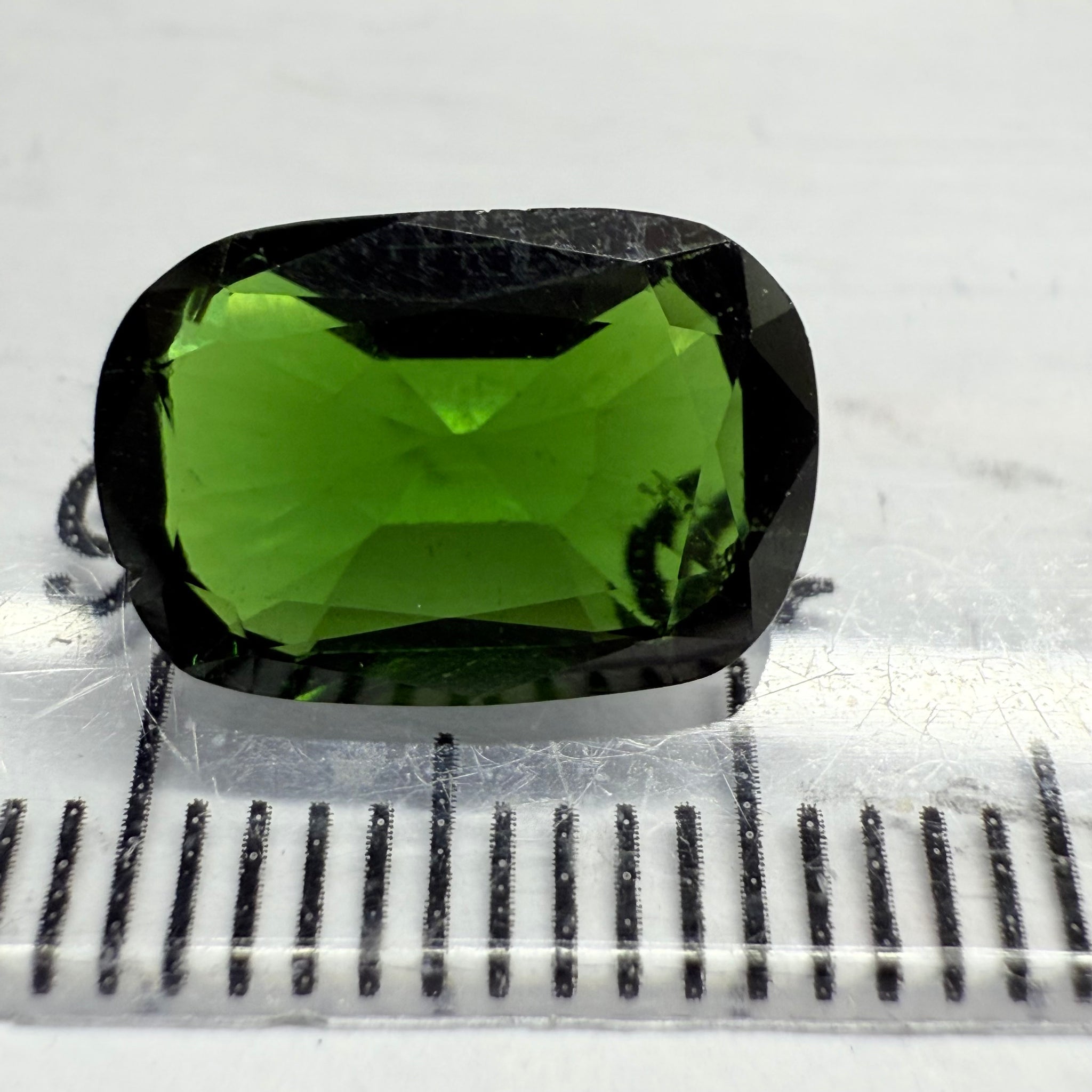 Chrome Tourmaline, 2.90ct, Landanai, Tanzania, Untreated Unheated, terrible native cut, but if you can use price reflects, shown upside down if you want to use it as a faceted cab