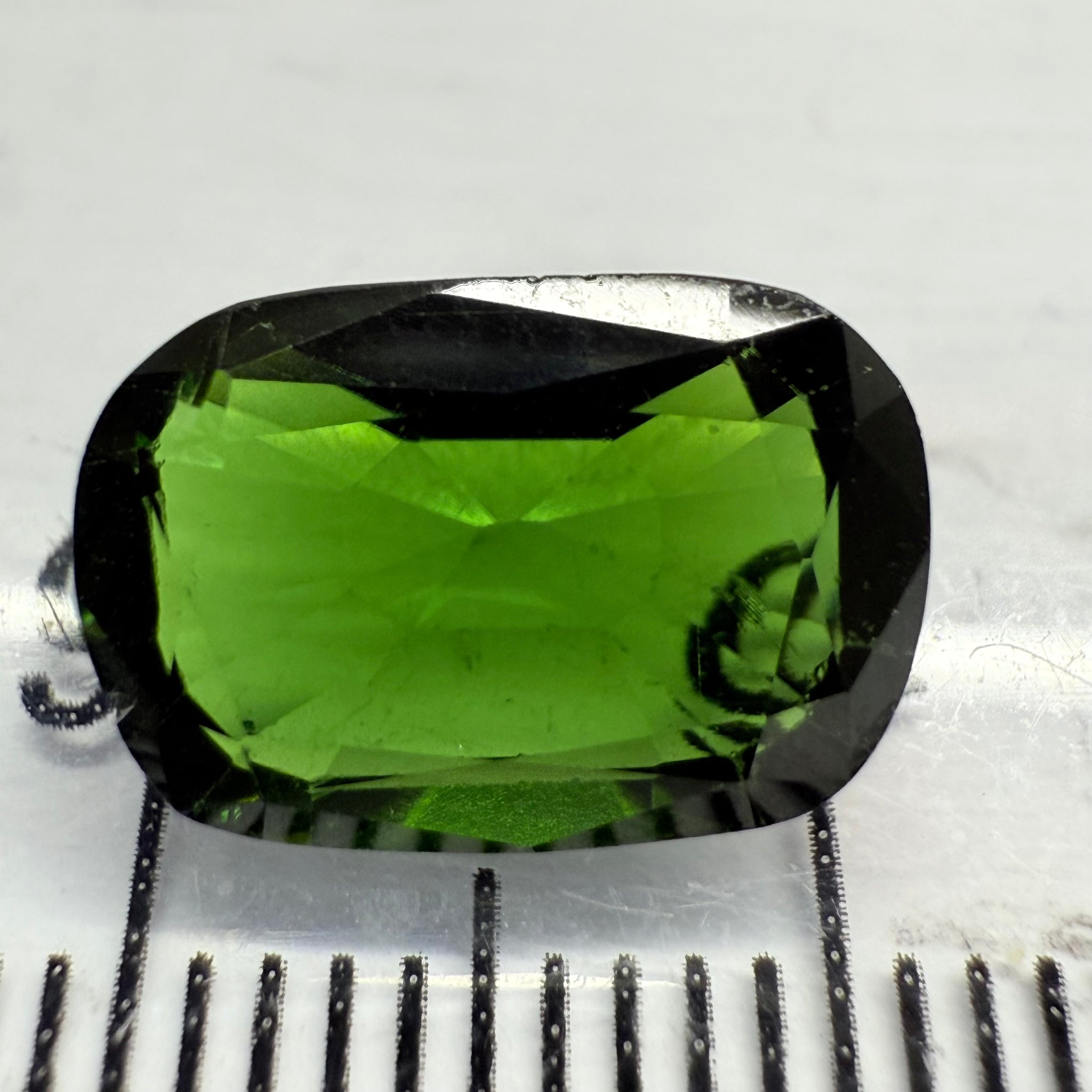 Chrome Tourmaline, 2.90ct, Landanai, Tanzania, Untreated Unheated, terrible native cut, but if you can use price reflects, shown upside down if you want to use it as a faceted cab