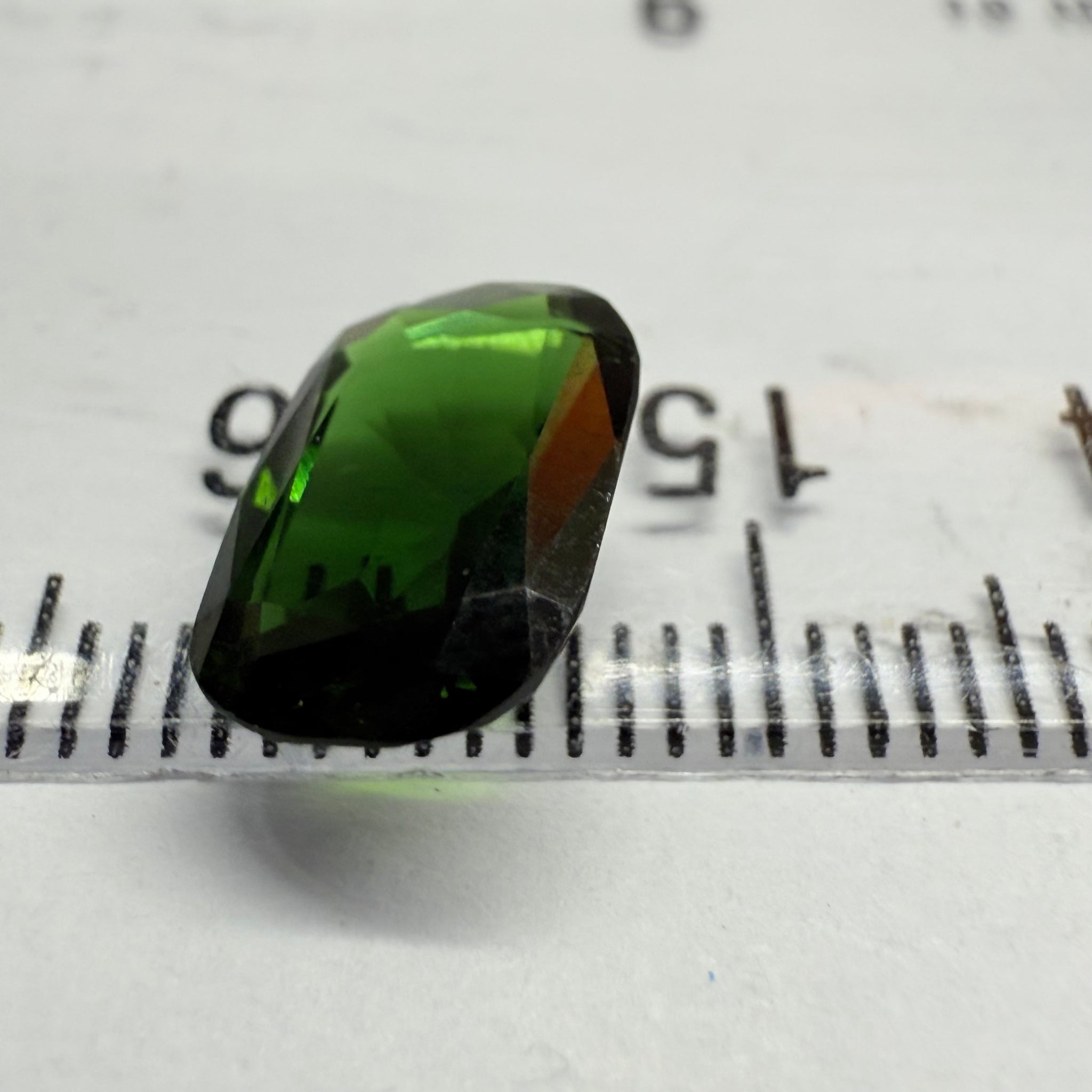 Chrome Tourmaline, 2.90ct, Landanai, Tanzania, Untreated Unheated, terrible native cut, but if you can use price reflects, shown upside down if you want to use it as a faceted cab