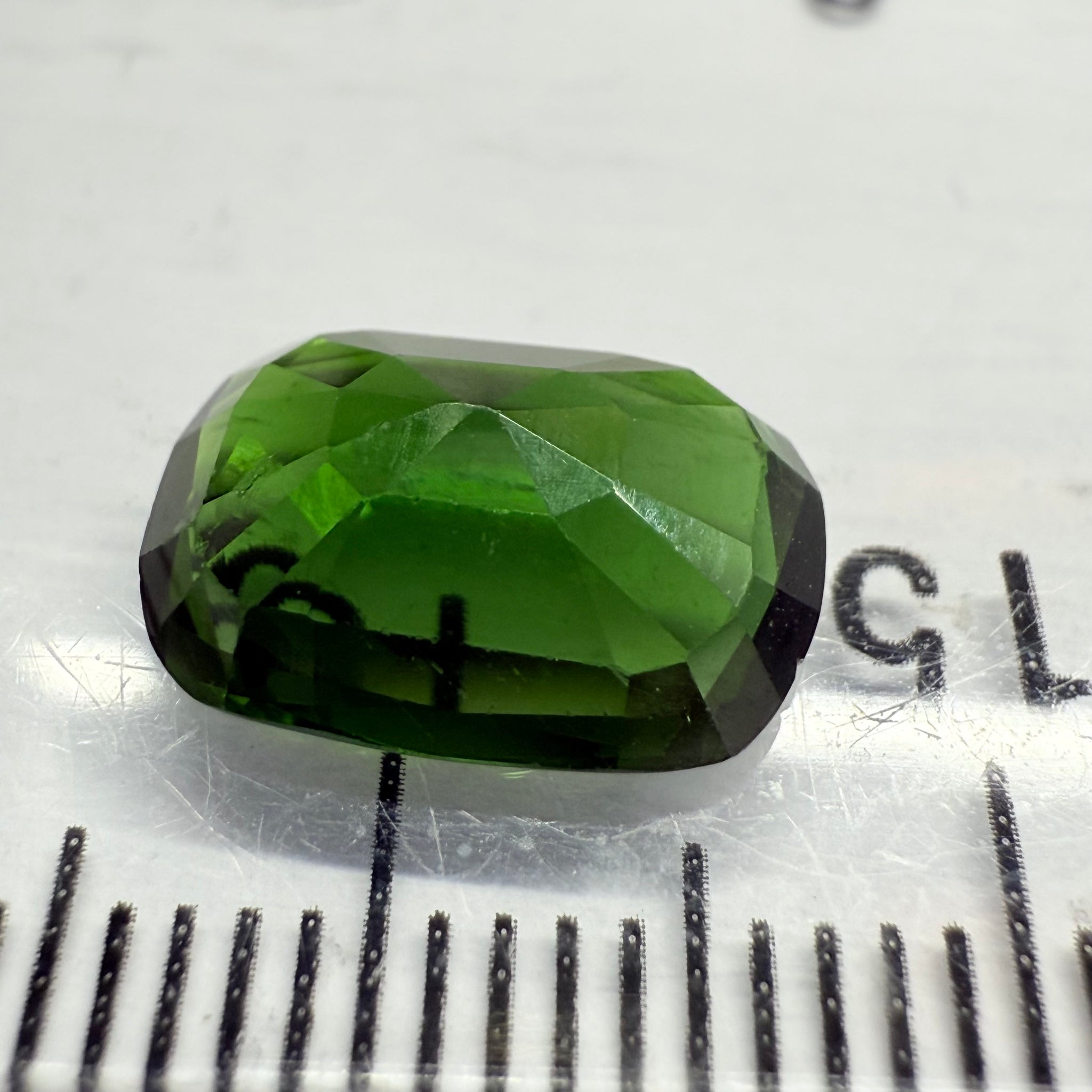 Chrome Tourmaline, 2.90ct, Landanai, Tanzania, Untreated Unheated, terrible native cut, but if you can use price reflects, shown upside down if you want to use it as a faceted cab