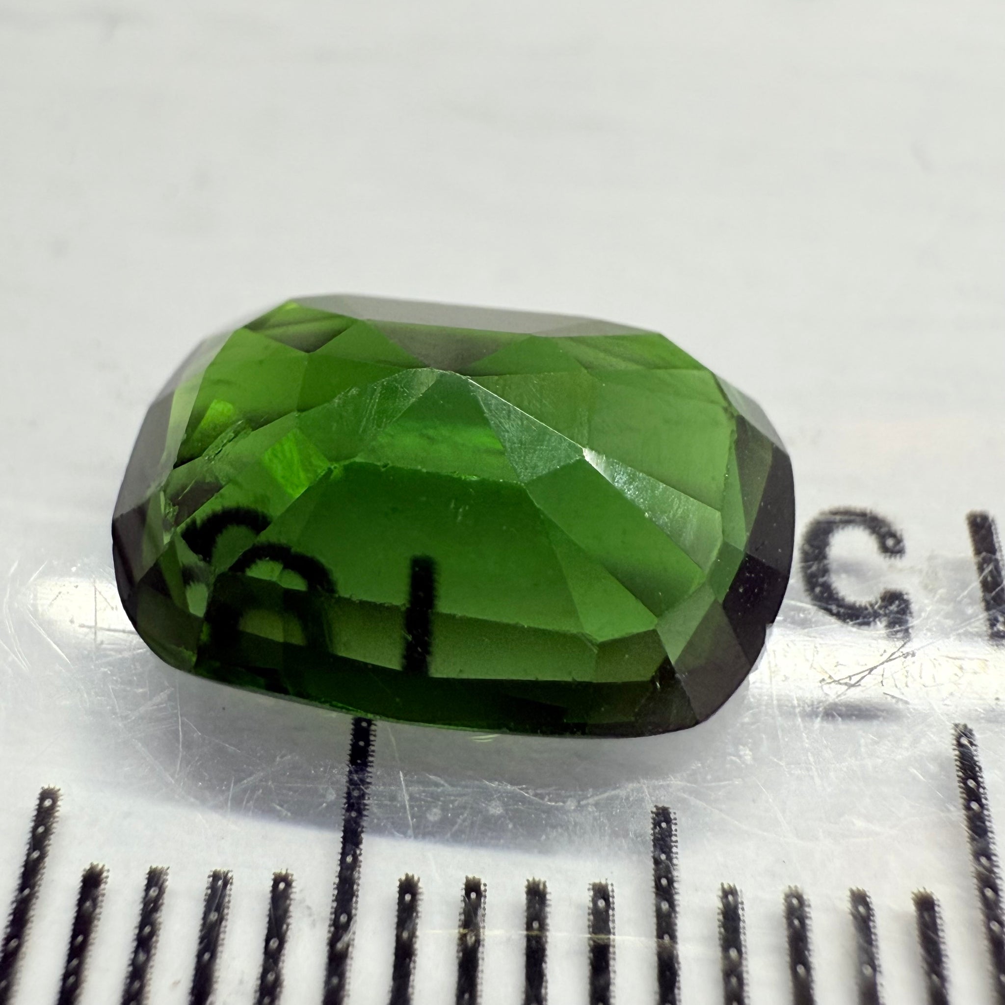 Chrome Tourmaline, 2.90ct, Landanai, Tanzania, Untreated Unheated, terrible native cut, but if you can use price reflects, shown upside down if you want to use it as a faceted cab