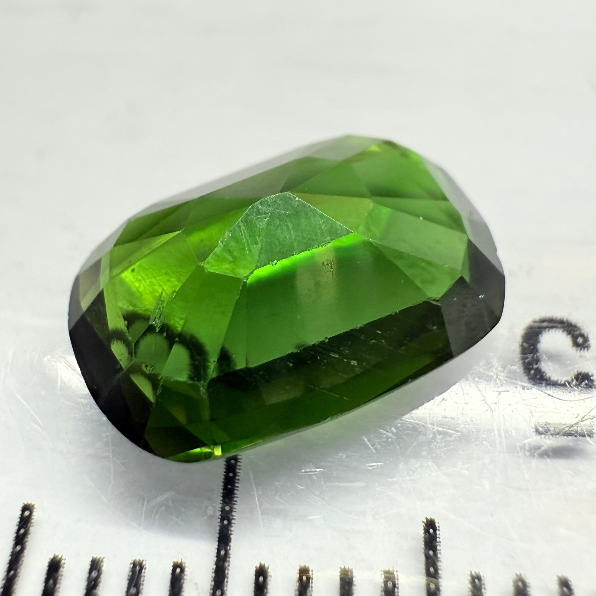 Chrome Tourmaline, 2.90ct, Landanai, Tanzania, Untreated Unheated, terrible native cut, but if you can use price reflects, shown upside down if you want to use it as a faceted cab