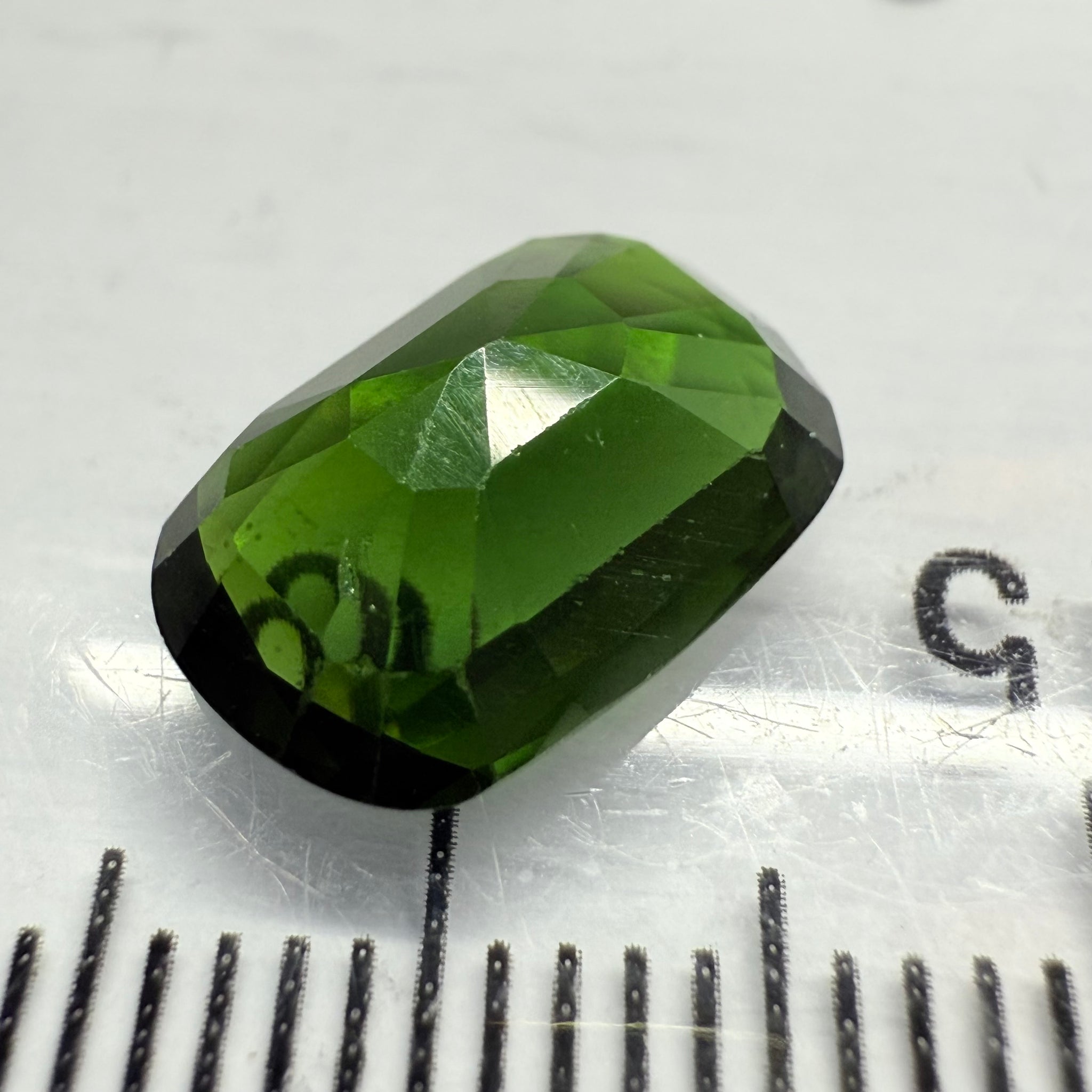 Chrome Tourmaline, 2.90ct, Landanai, Tanzania, Untreated Unheated, terrible native cut, but if you can use price reflects, shown upside down if you want to use it as a faceted cab