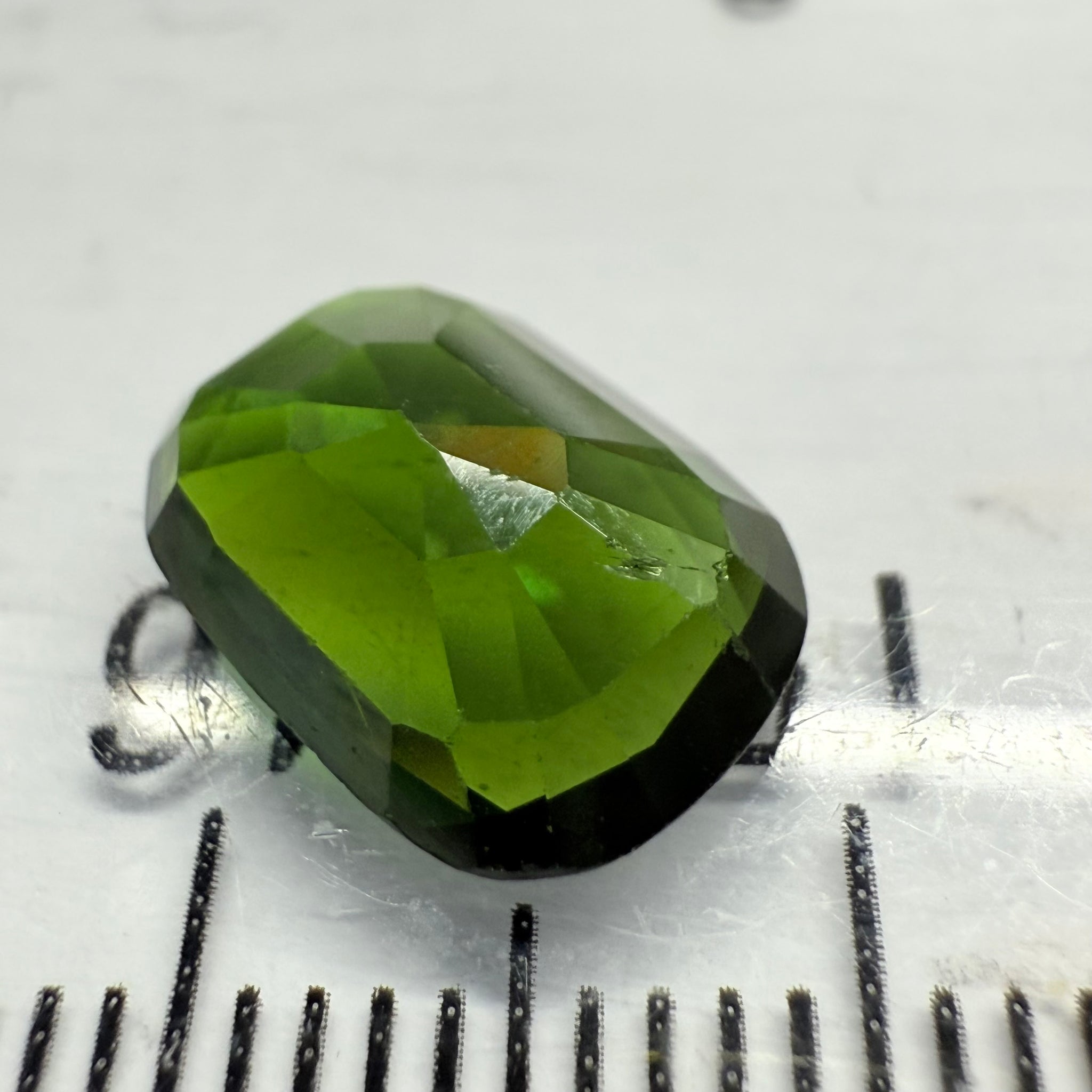 Chrome Tourmaline, 2.90ct, Landanai, Tanzania, Untreated Unheated, terrible native cut, but if you can use price reflects, shown upside down if you want to use it as a faceted cab