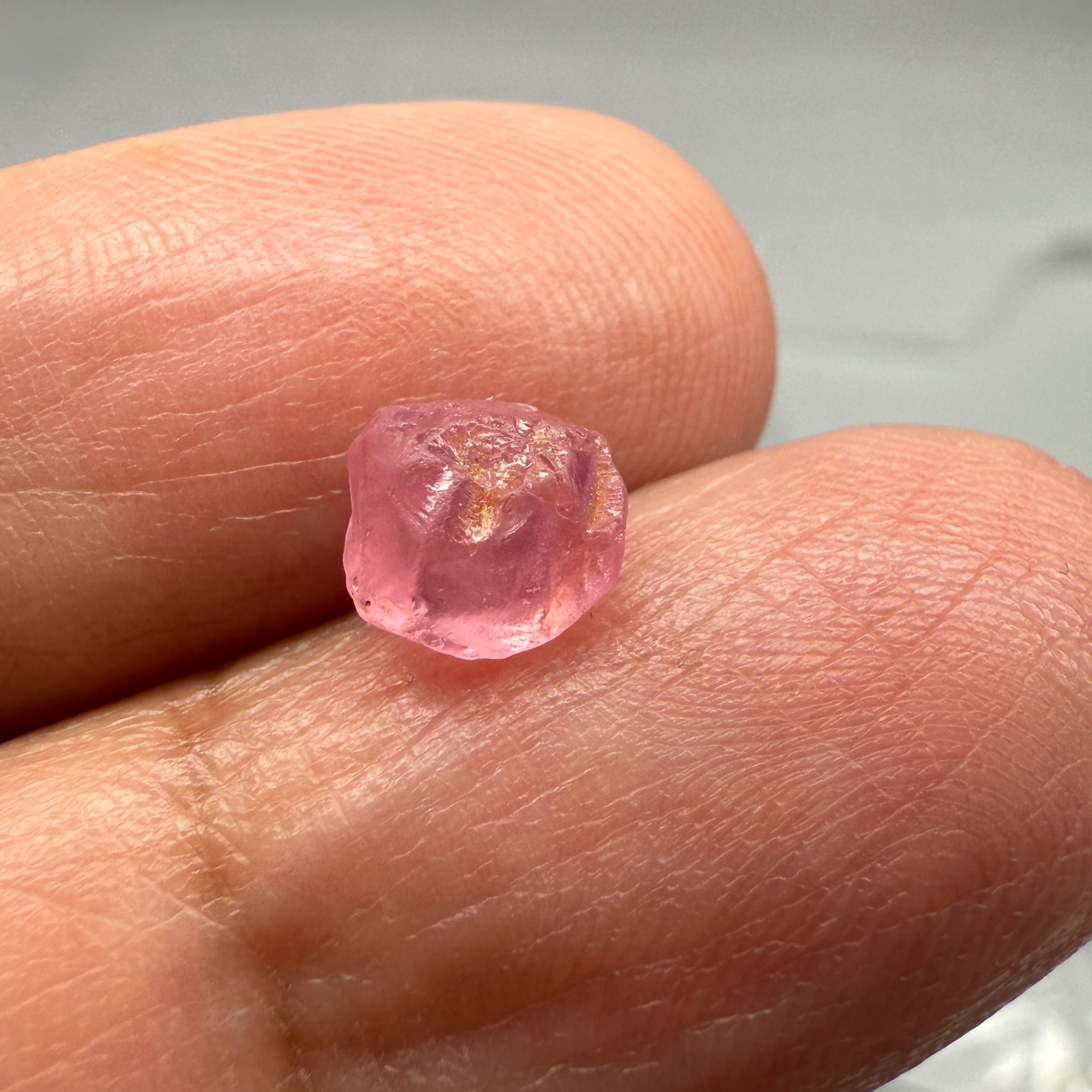 Pink Spinel, Sleepy Baby Pink Colour, 1.95ct, Tanzania, Untreated Unheated, silk giving a milky effect. Very slight crack right on the outside of the stone