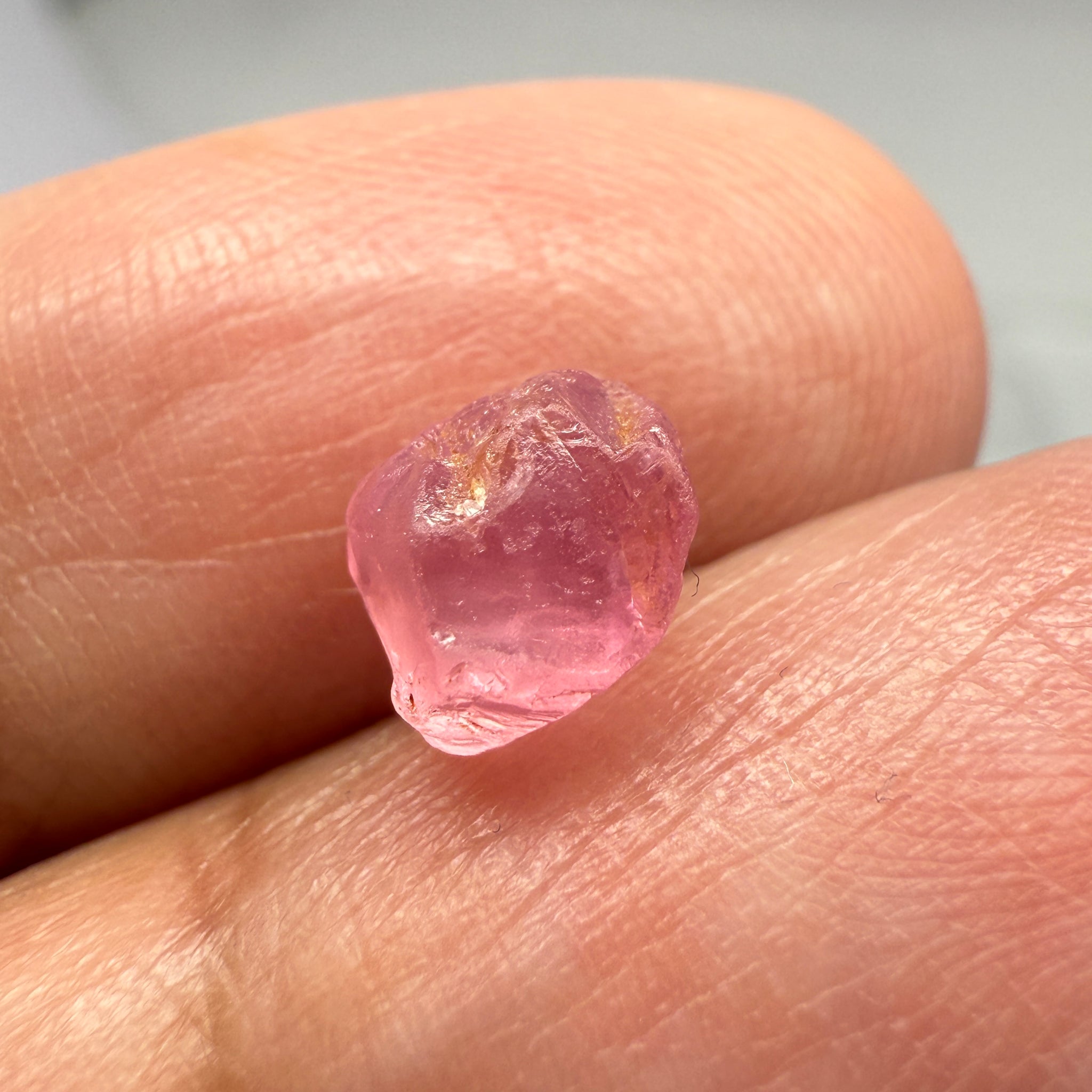 Pink Spinel, Sleepy Baby Pink Colour, 1.95ct, Tanzania, Untreated Unheated, silk giving a milky effect. Very slight crack right on the outside of the stone