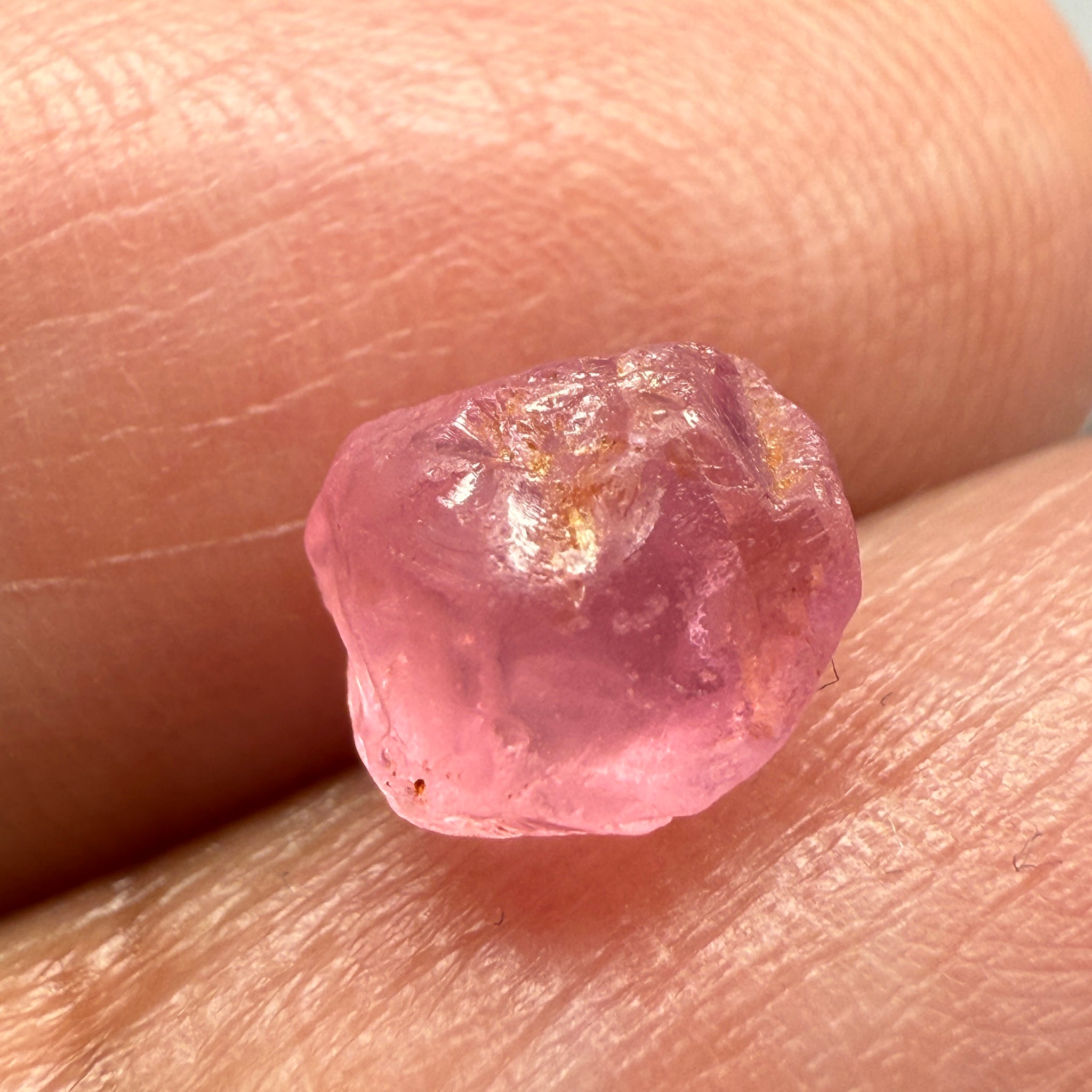 Pink Spinel, Sleepy Baby Pink Colour, 1.95ct, Tanzania, Untreated Unheated, silk giving a milky effect. Very slight crack right on the outside of the stone