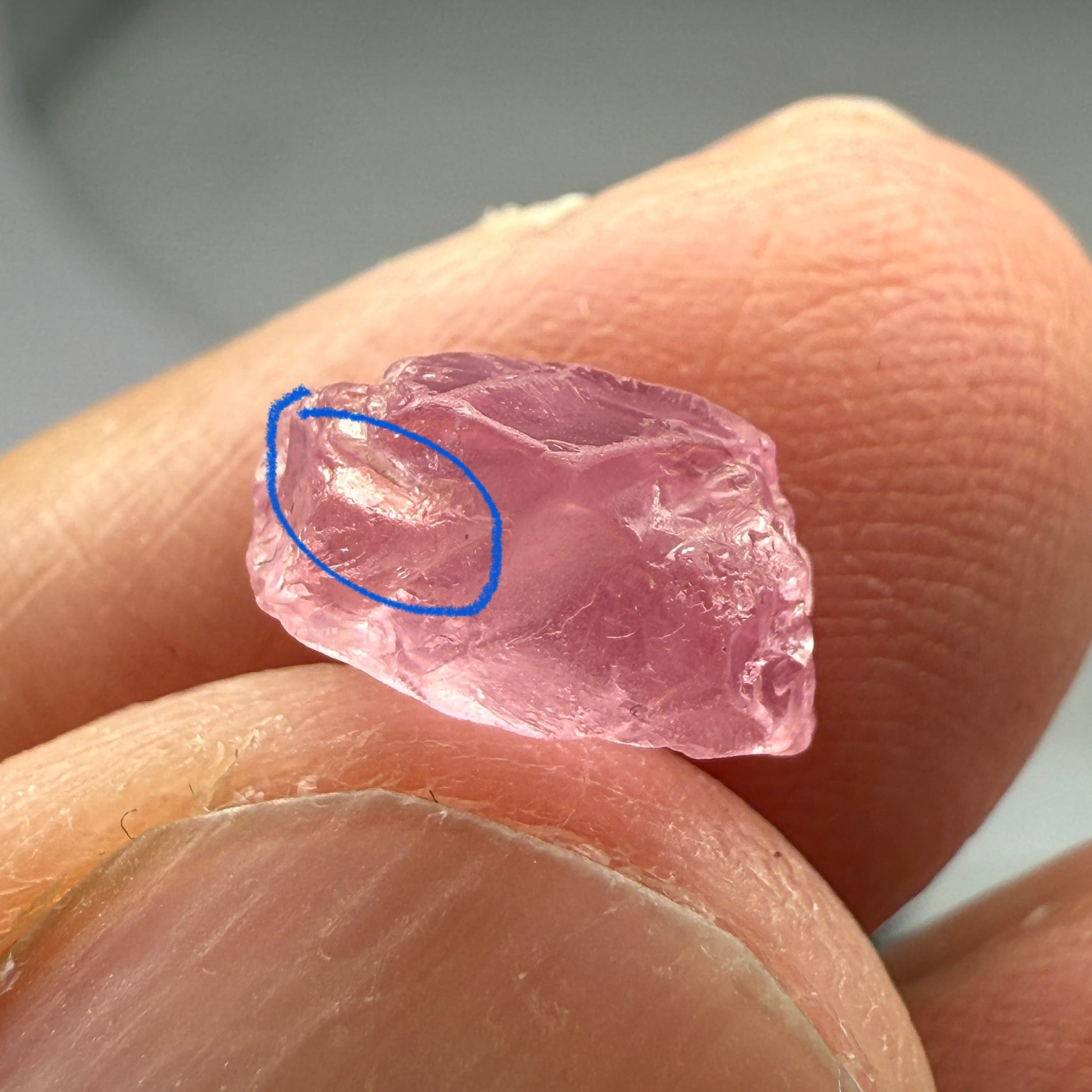 Pink Spinel, Sleepy Baby Pink Colour, 2.28ct, Tanzania, Untreated Unheated, silk giving a milky effect. Slight crack on the outside of the stone that will affect the recovery