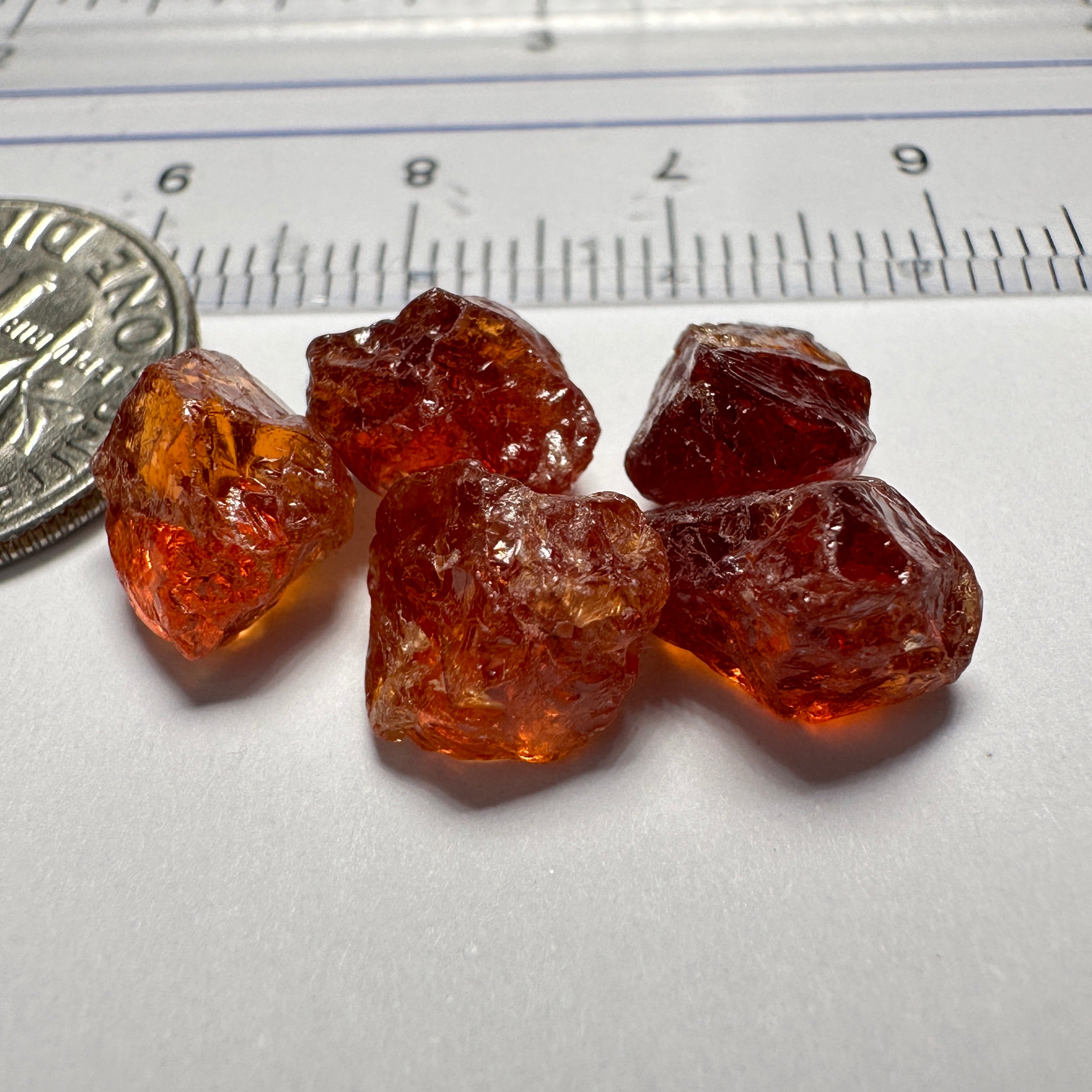 14.90ct Spessartite Carrot Colour Garnet Lot, Tanzania. Untreated Unheated. 2.41ct - 3.32ct. Slightly Included