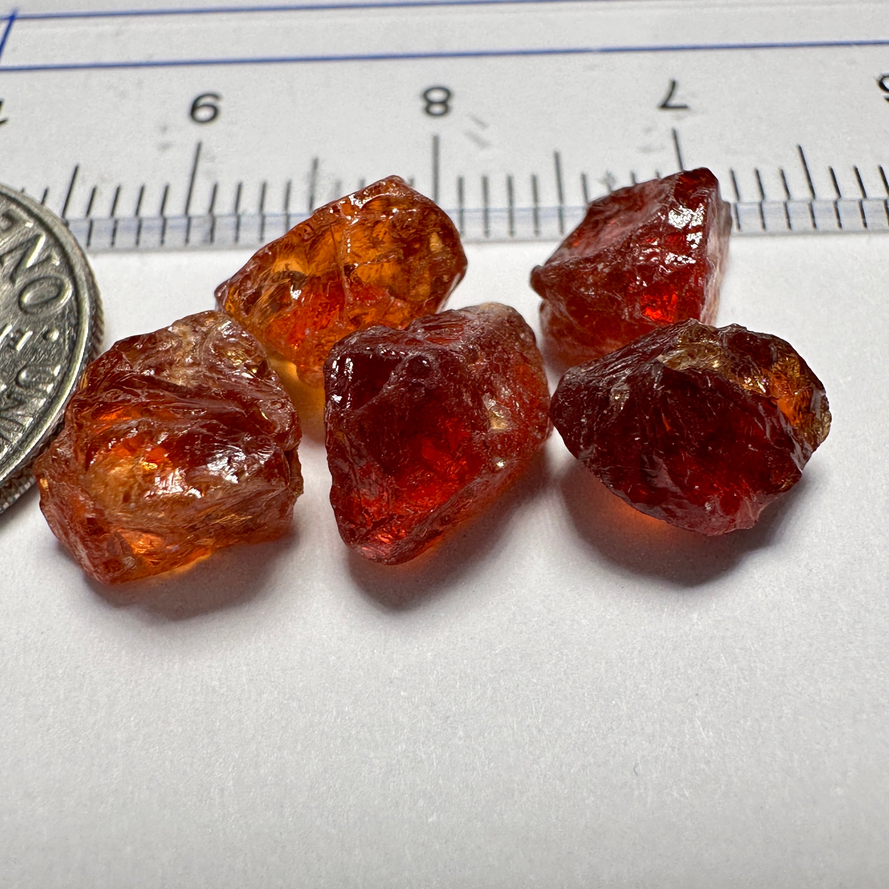 14.90ct Spessartite Carrot Colour Garnet Lot, Tanzania. Untreated Unheated. 2.41ct - 3.32ct. Slightly Included
