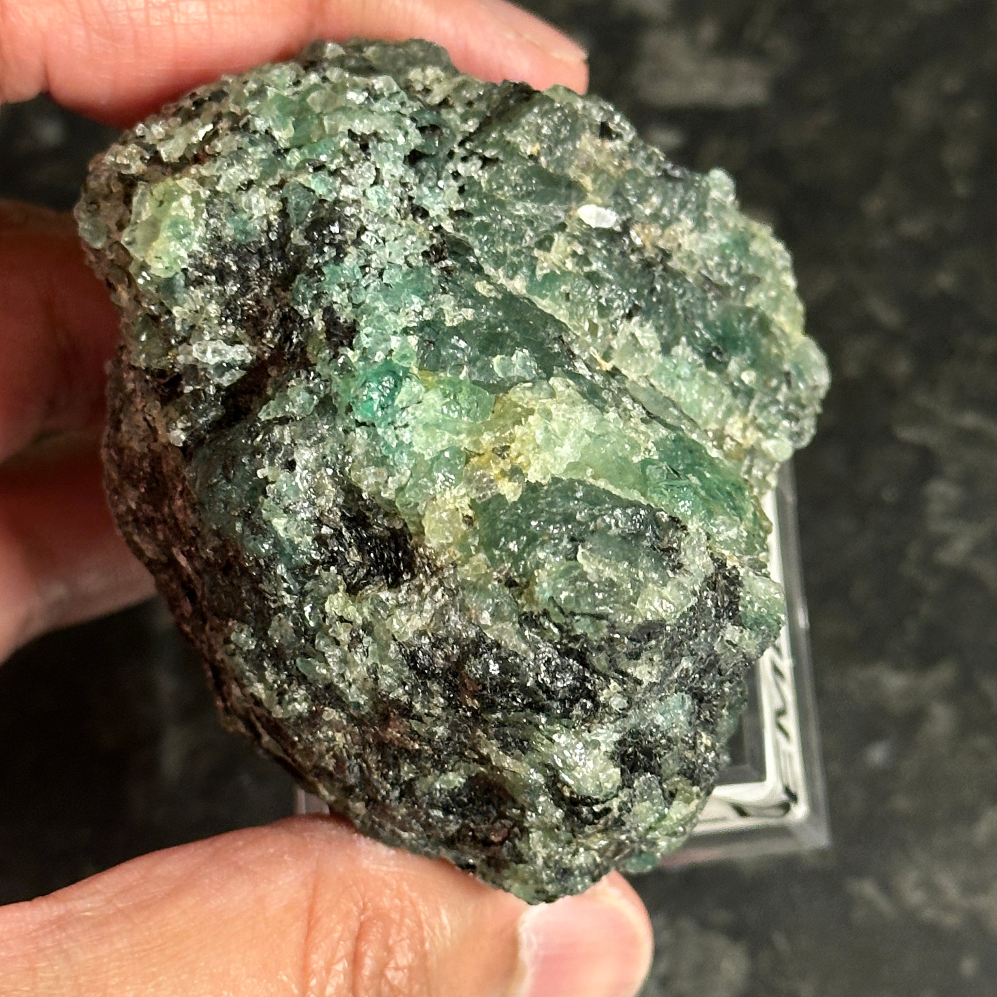 Emerald on Matrix, 170gm, Tanzania, Untreated Unheated, No Oil. 67.7 x 57 x 48.3mm.